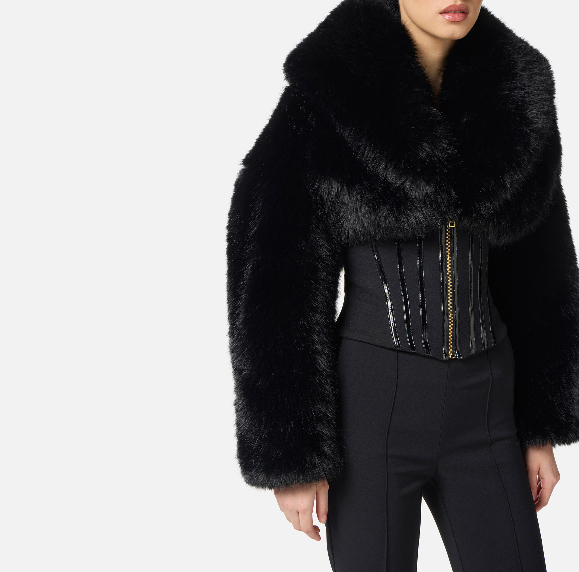 Jacket with fur effect and double-layer crêpe fabric - Elisabetta Franchi