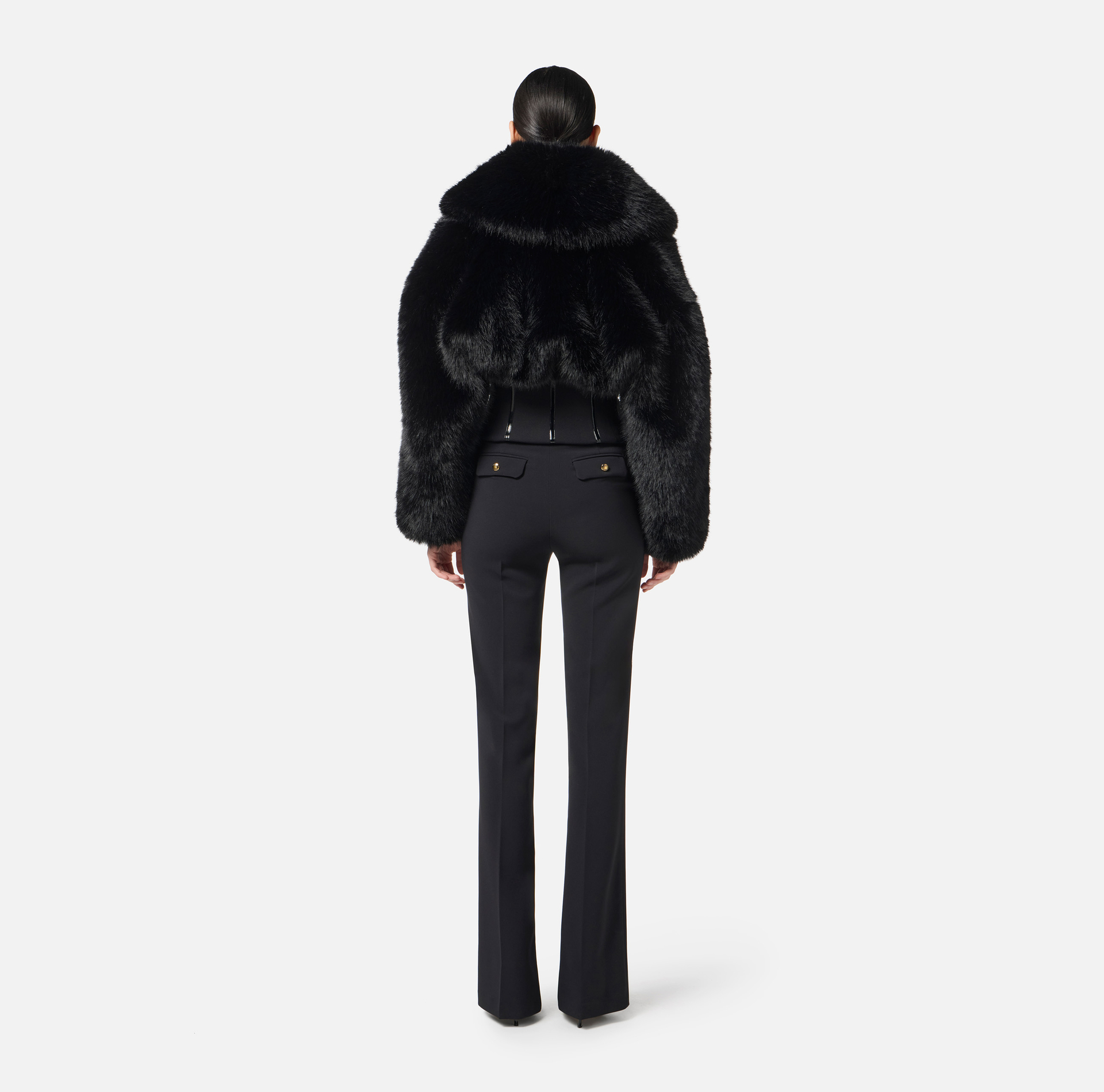Jacket with fur effect and double-layer crêpe fabric - Elisabetta Franchi