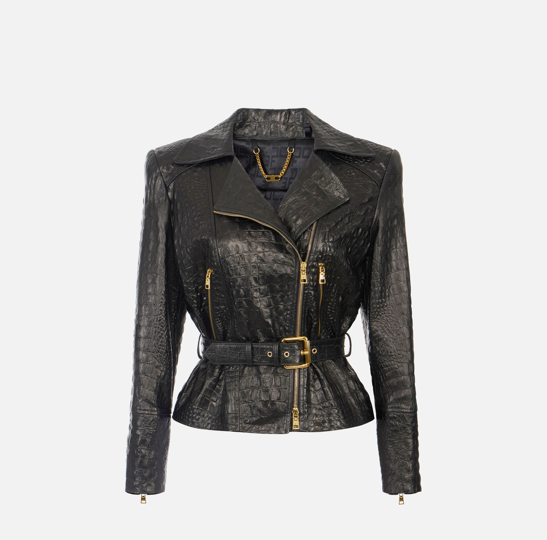 Chaqueta biker de piel con estampado de cocodrilo - Elisabetta Franchi