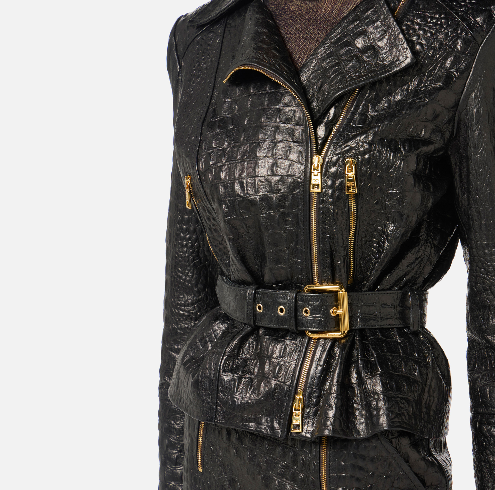 Chaqueta biker de piel con estampado de cocodrilo - Elisabetta Franchi