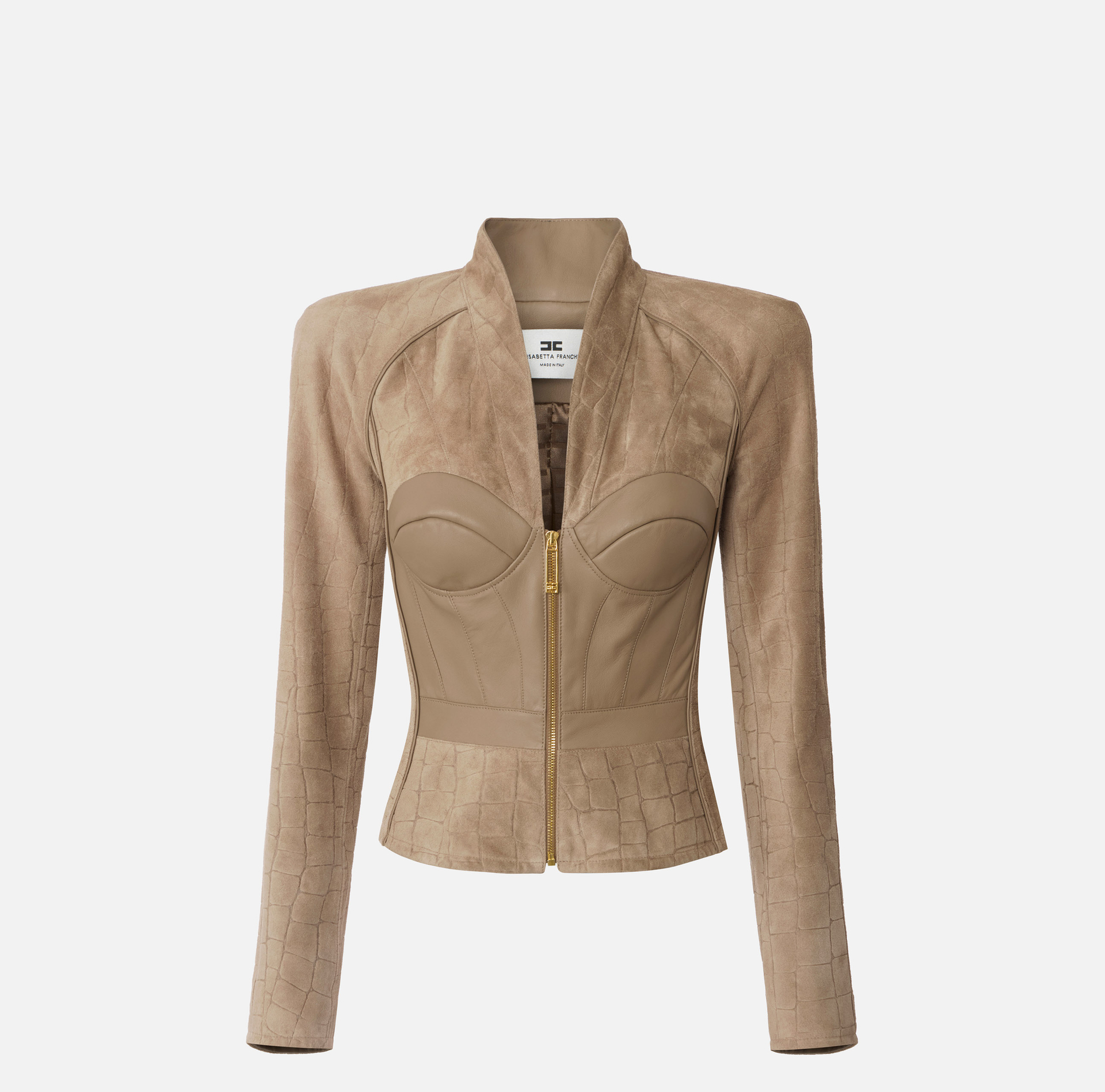 Giacca bustier in suede con stampa alligatore