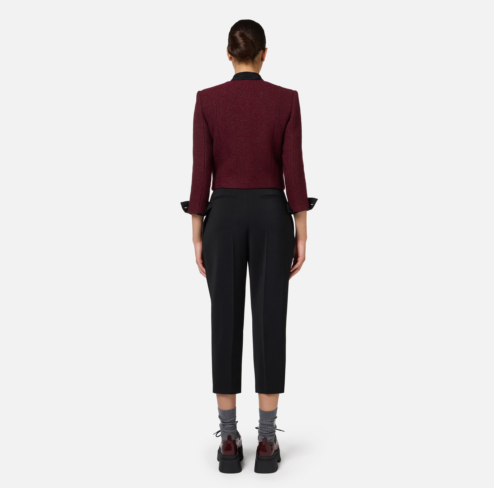 Giacca cropped in tweed laminato con tasche - Elisabetta Franchi