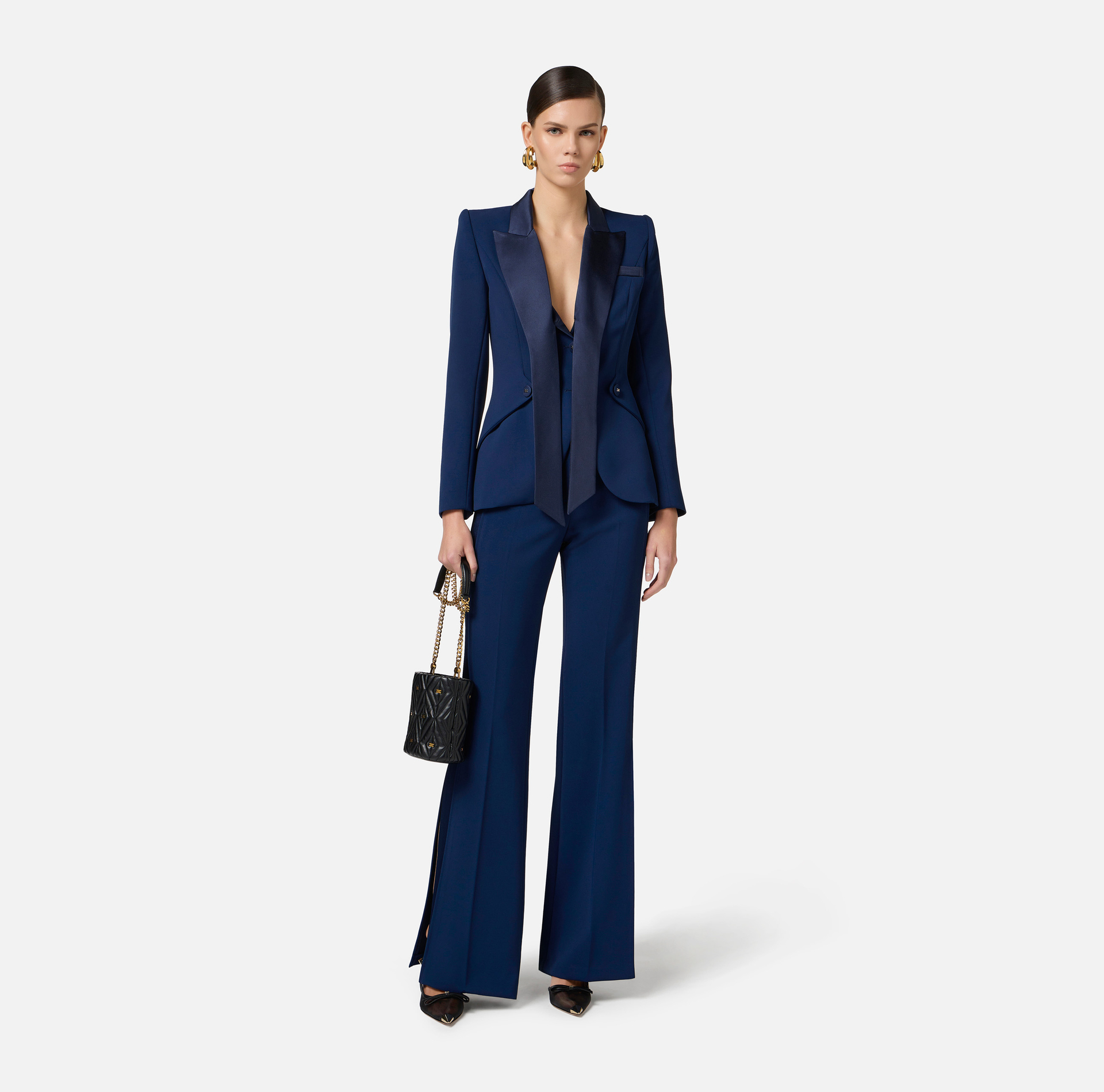 Smoking-Jacke aus Crêpe mit Revers aus Satin - Elisabetta Franchi