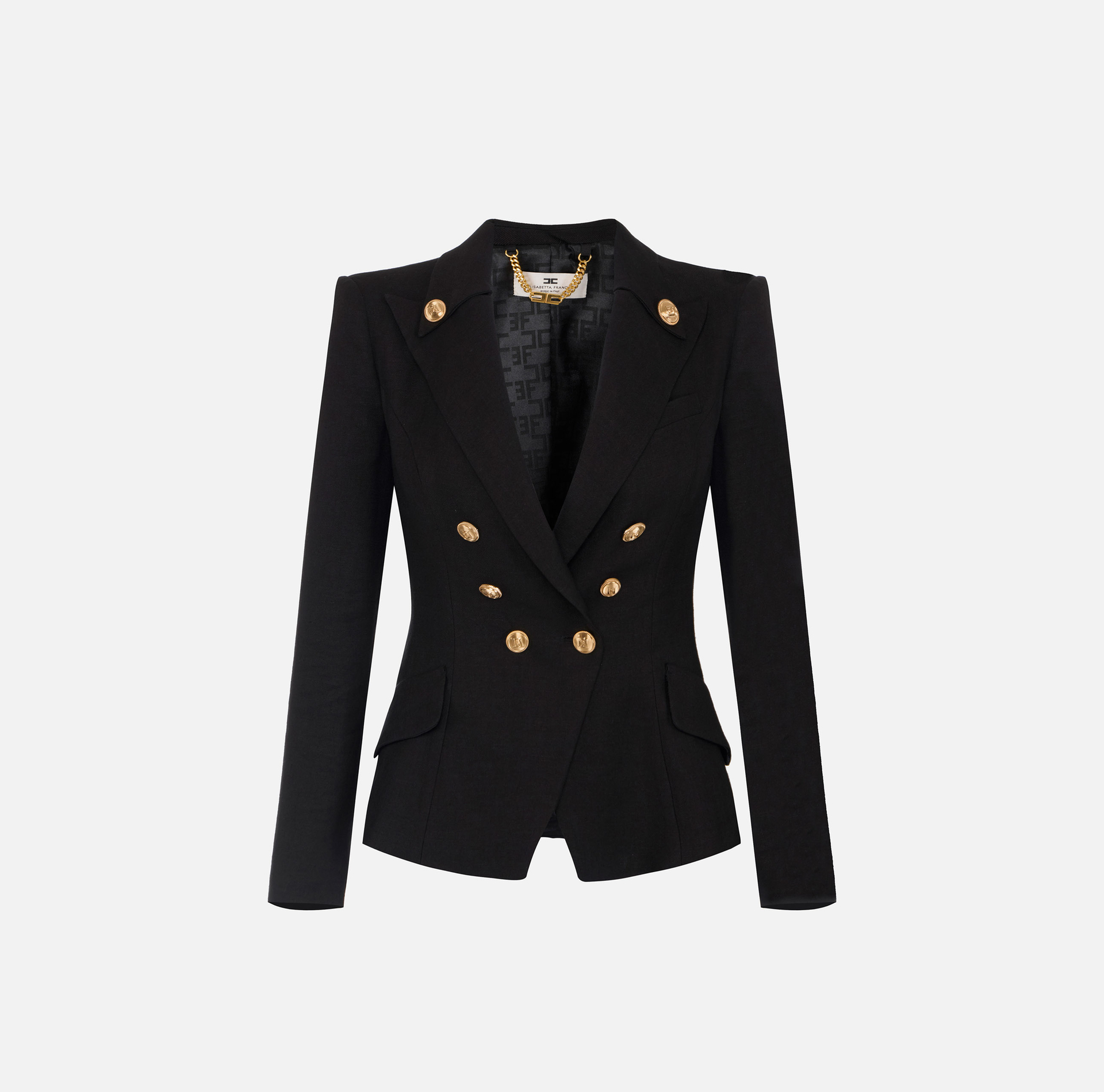 Linen-blend gabardine jacket with logoed buttons - ABBIGLIAMENTO - Elisabetta Franchi