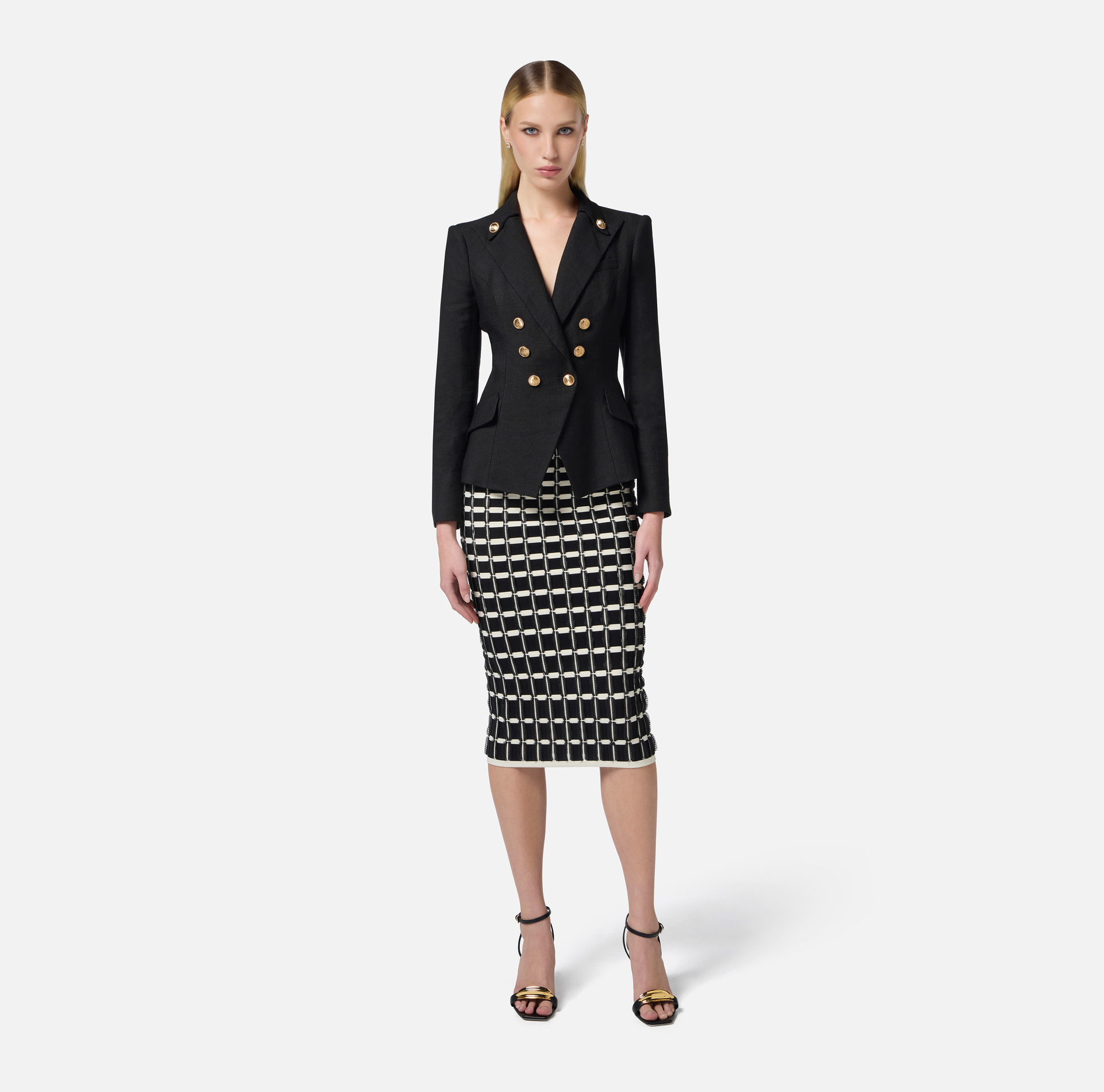 Linen-blend gabardine jacket with logoed buttons - Elisabetta Franchi