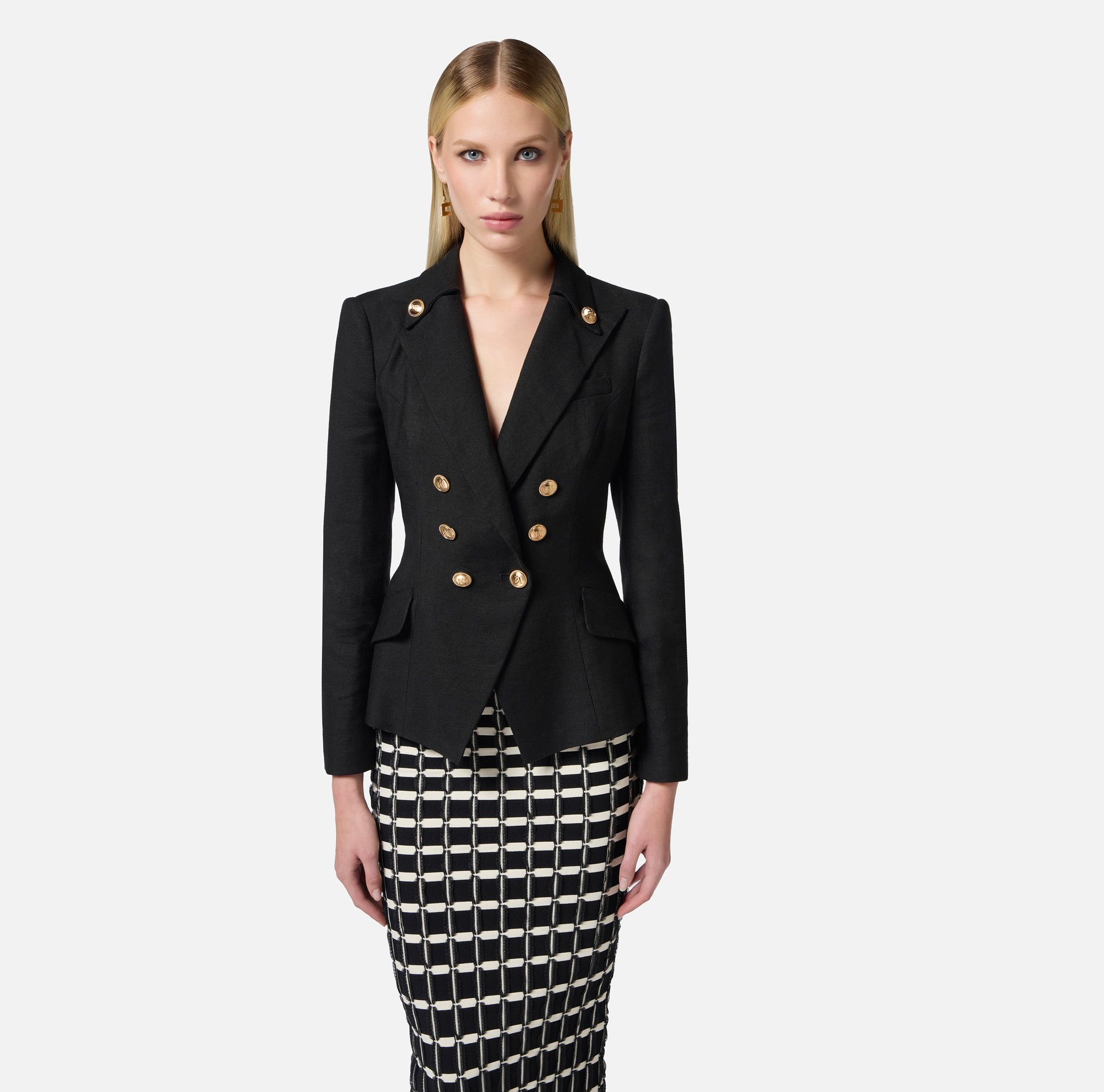 Linen-blend gabardine jacket with logoed buttons - Elisabetta Franchi