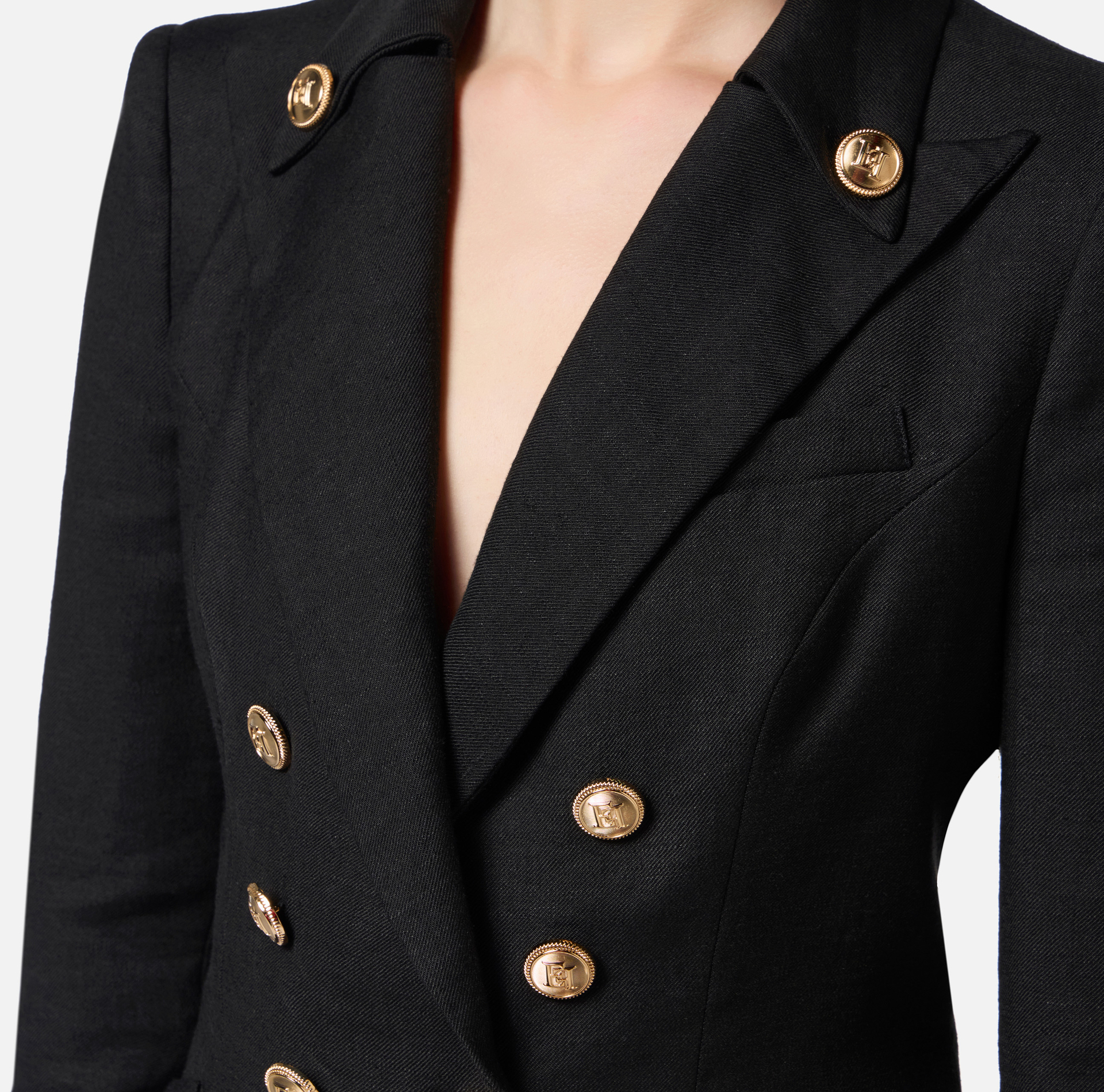 Linen-blend gabardine jacket with logoed buttons - Elisabetta Franchi