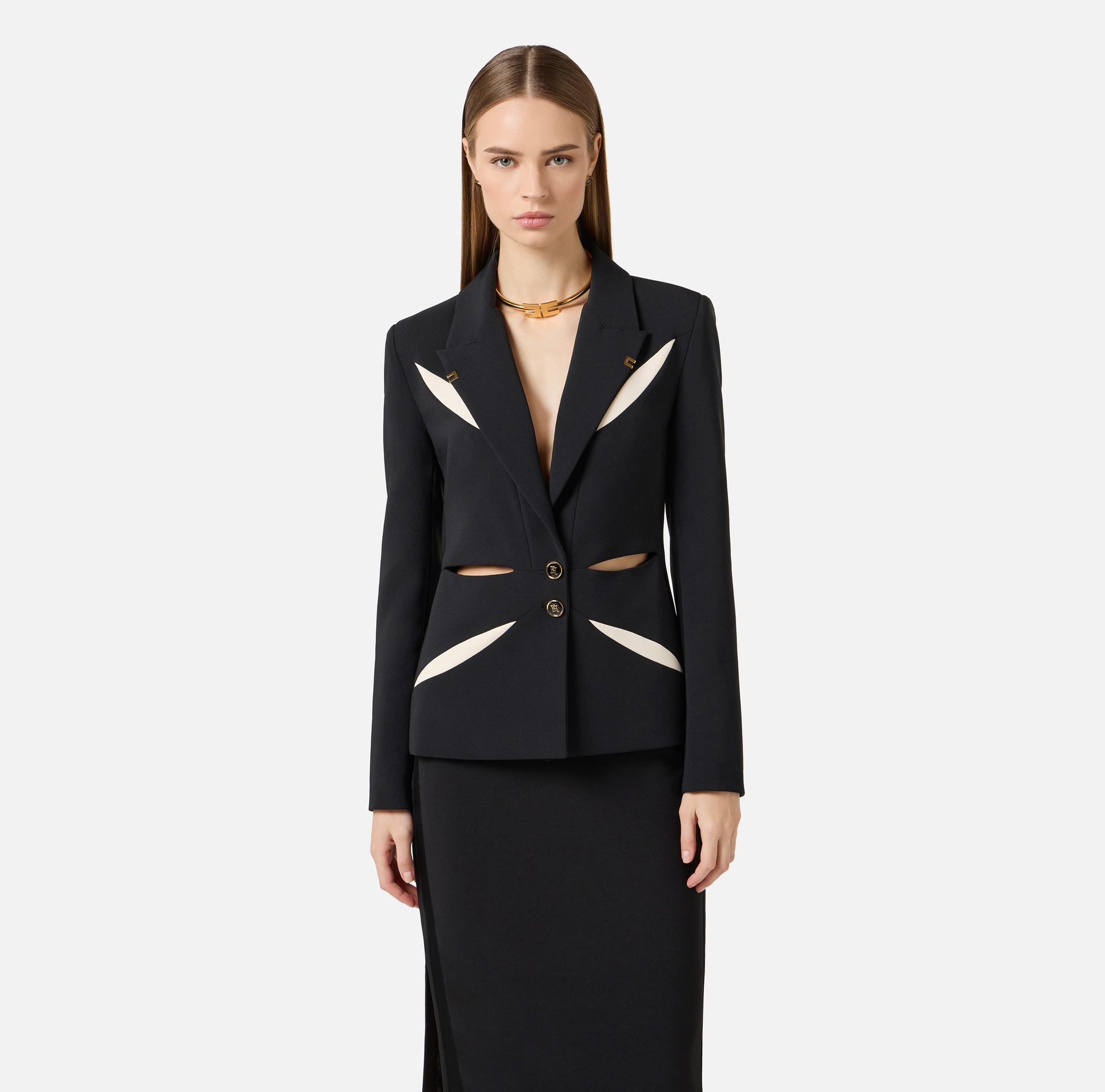 Jacke aus leichtem Crêpe mit zweifarbigem Cut-out - Elisabetta Franchi