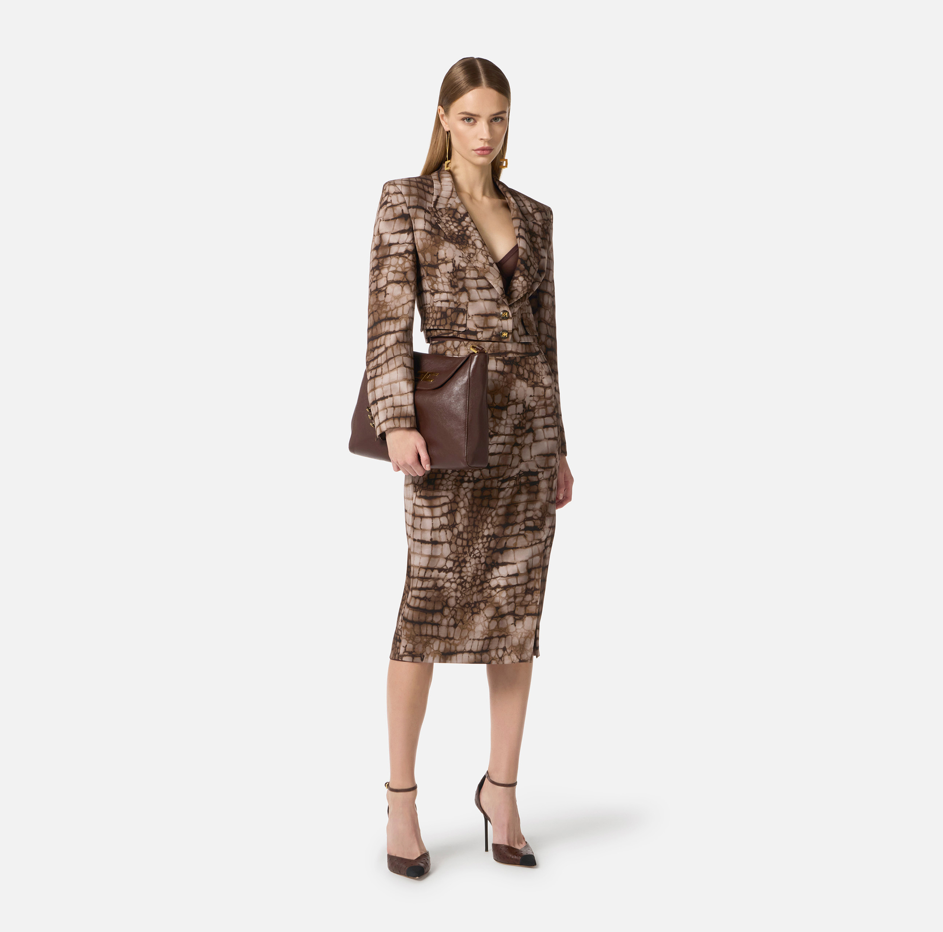 Short jacket in crêpe fabric with alligator print - Elisabetta Franchi