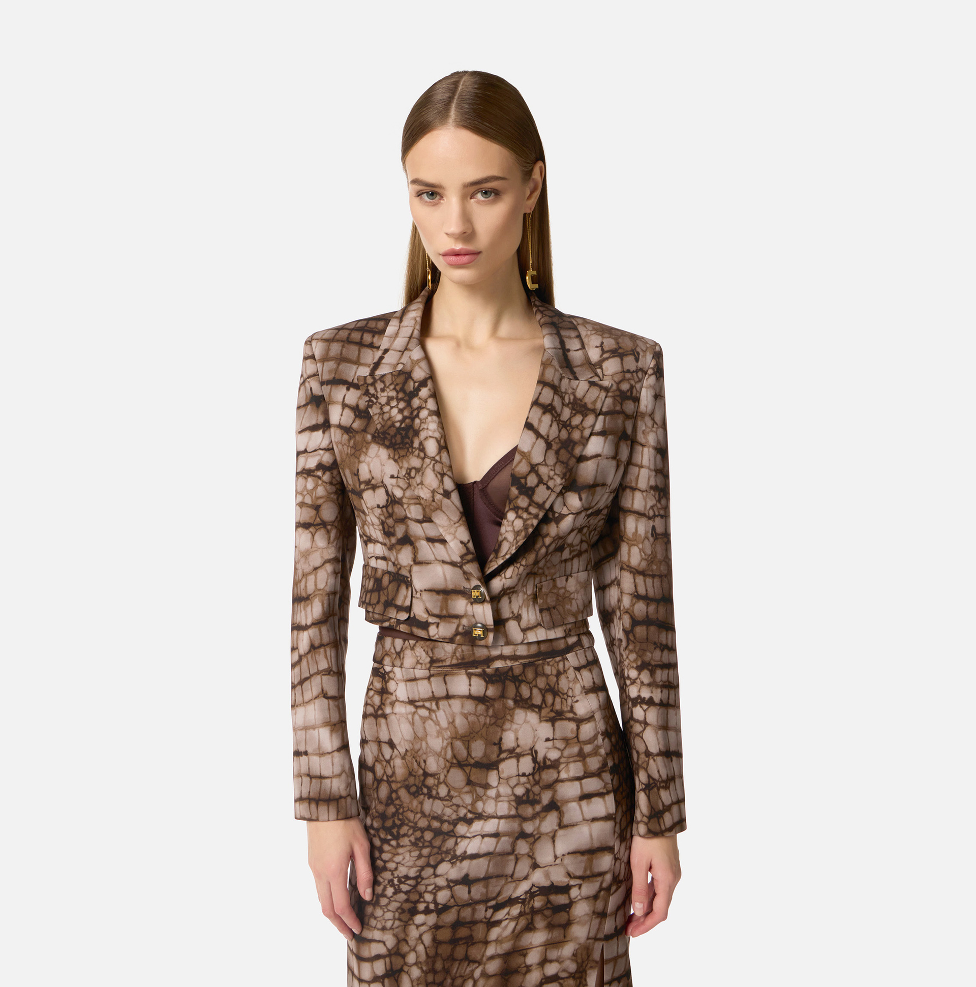 Short jacket in crêpe fabric with alligator print - Elisabetta Franchi