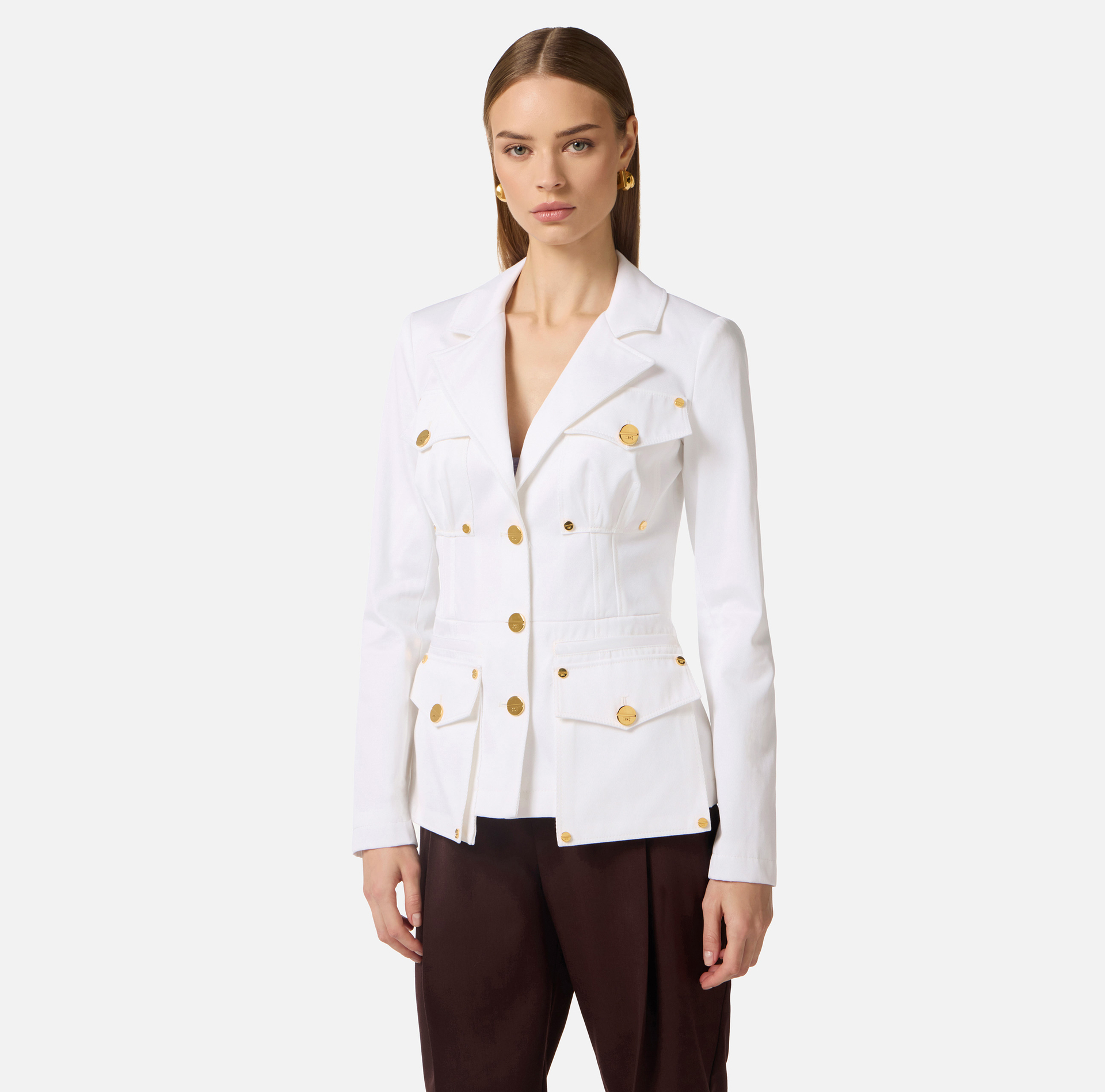 Jacke aus Baumwoll-Gabardine mit großen Taschen - Elisabetta Franchi