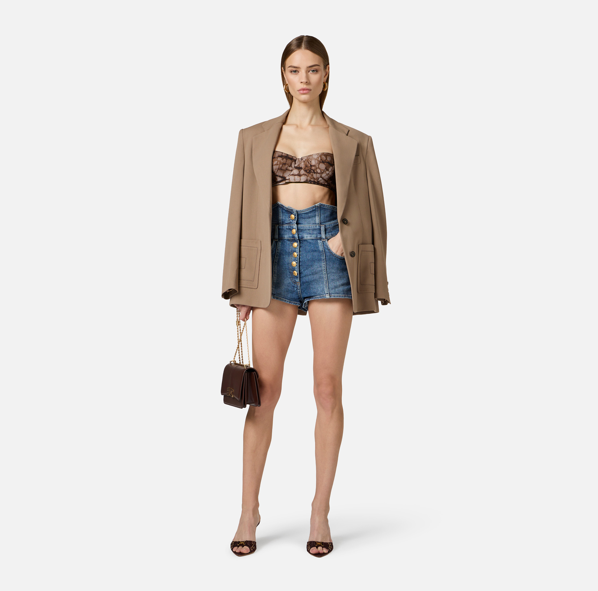 Żakiet z gabardyny z wyszywanymi kieszeniami - Elisabetta Franchi