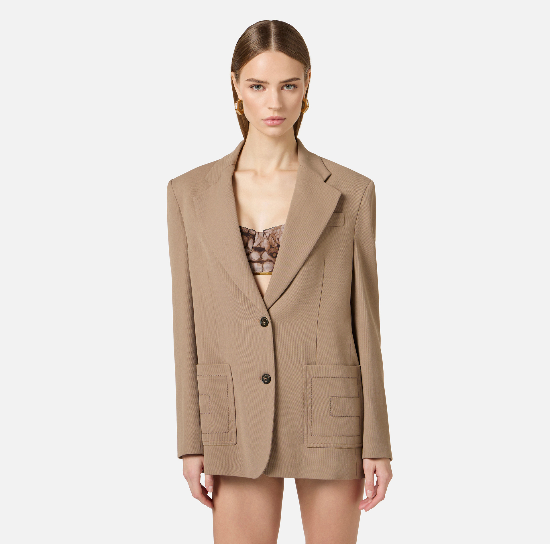 Żakiet z gabardyny z wyszywanymi kieszeniami - Elisabetta Franchi