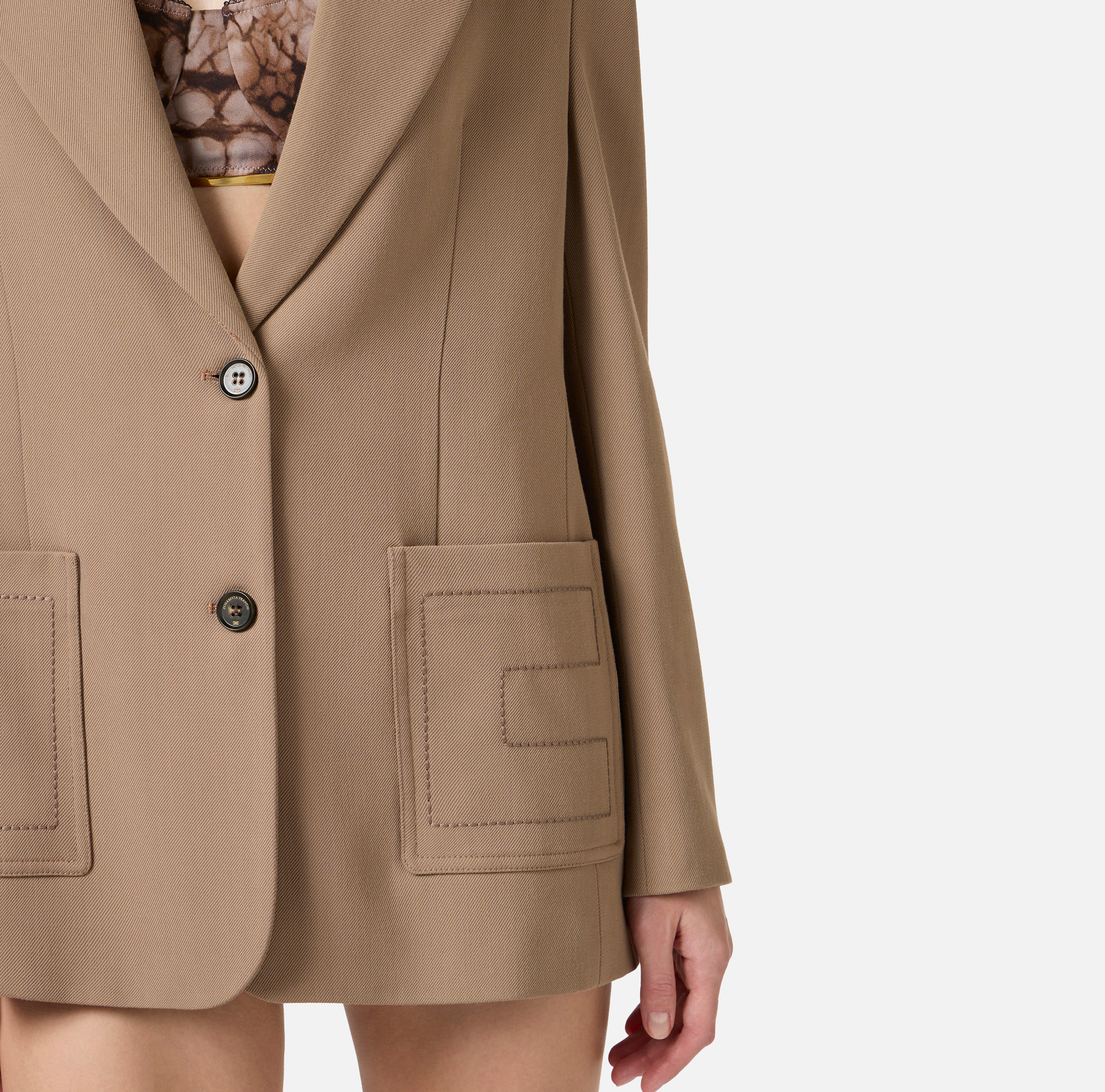 Żakiet z gabardyny z wyszywanymi kieszeniami - Elisabetta Franchi