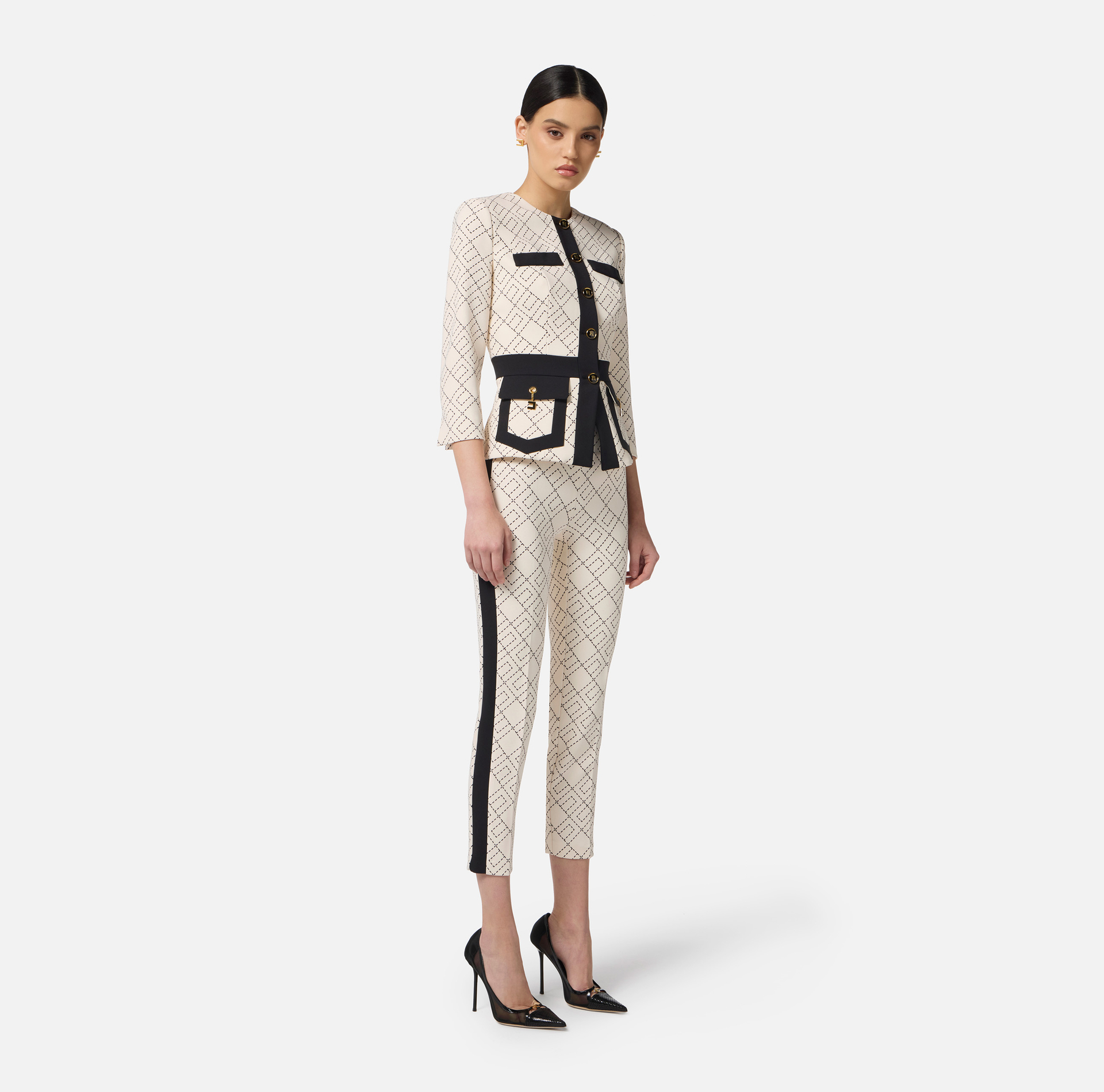 Chaqueta bicolor de crepé doble - Elisabetta Franchi
