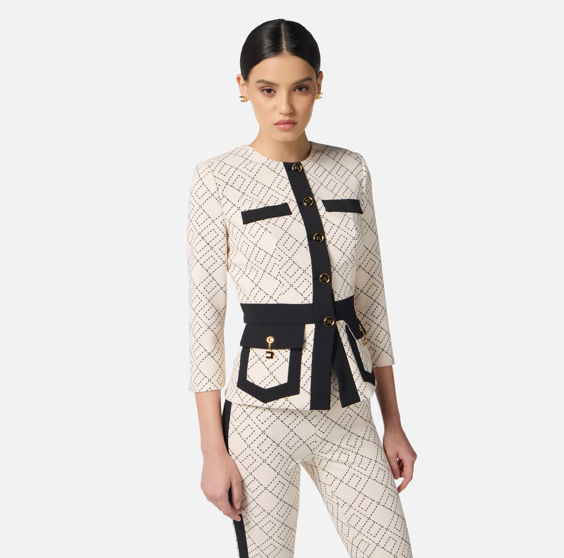 Chaqueta bicolor de crepé doble - Elisabetta Franchi