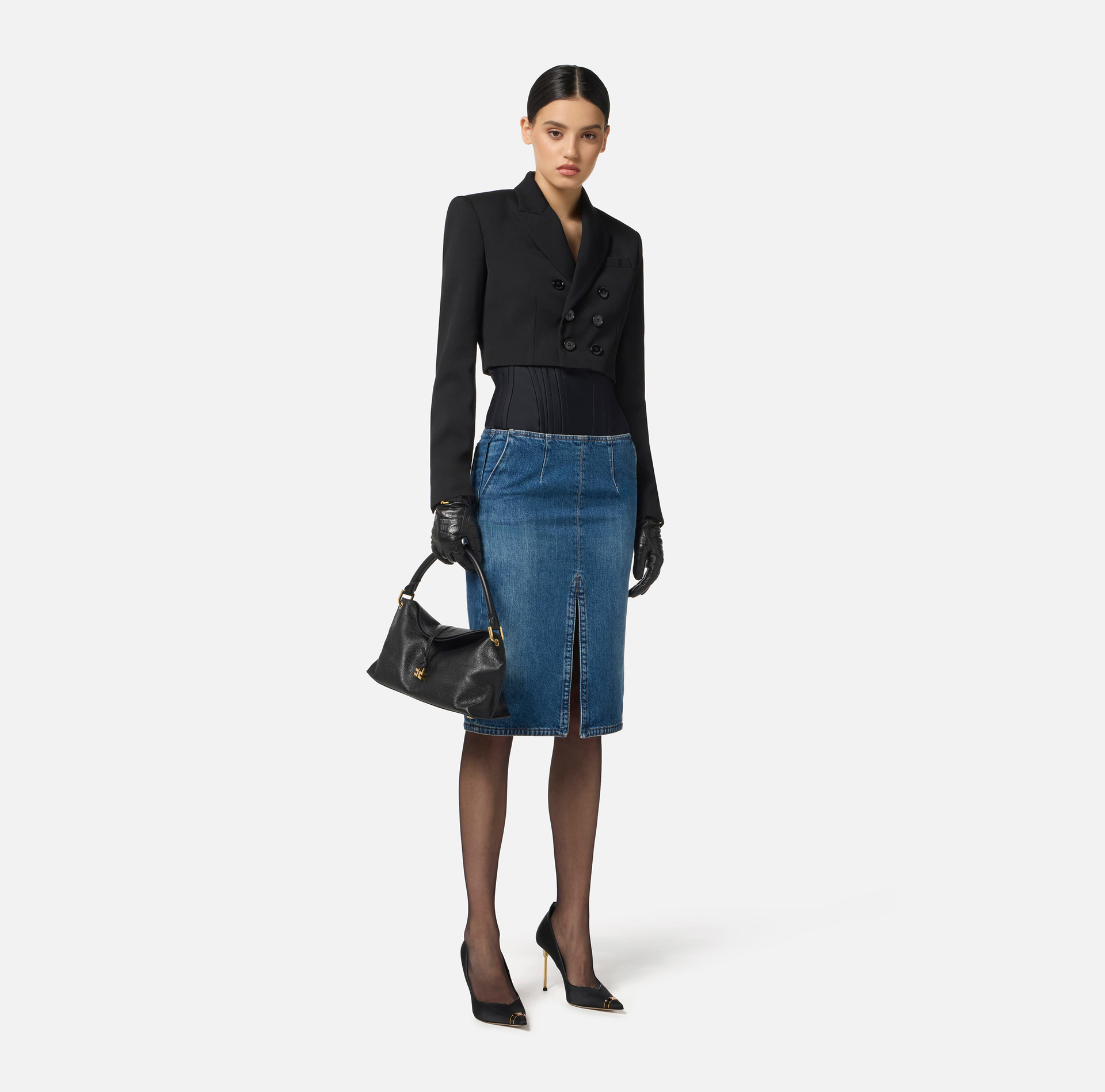 Falda de denim y neopreno - Elisabetta Franchi