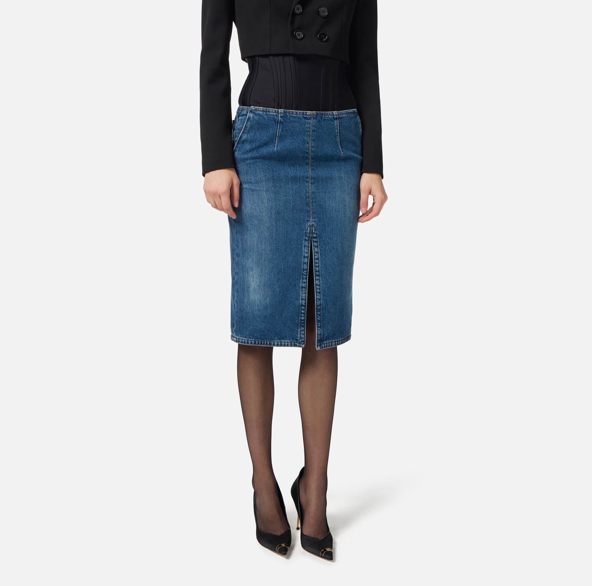 Falda de denim y neopreno - Elisabetta Franchi