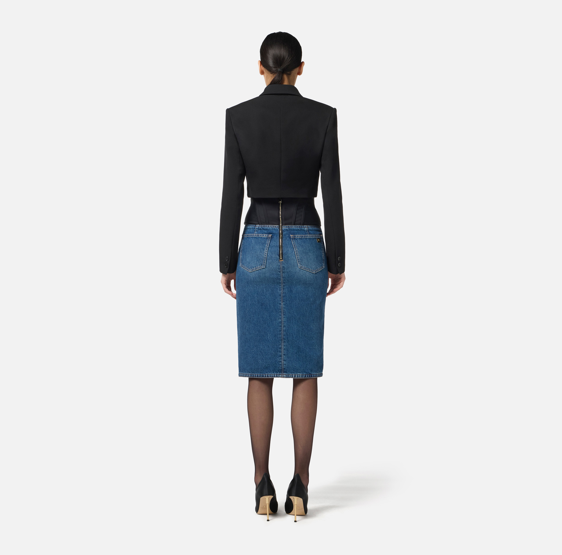 Falda de denim y neopreno - Elisabetta Franchi