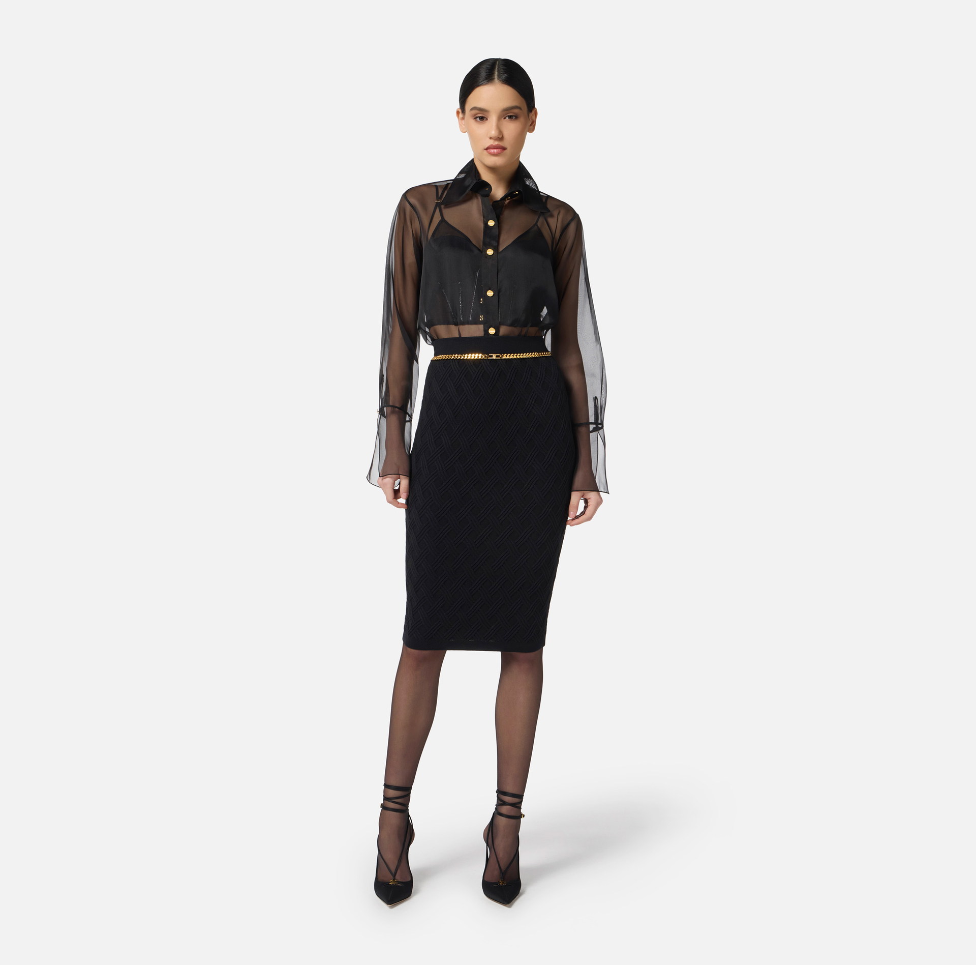 Jupe en tricot en losanges avec détail bijou - Elisabetta Franchi