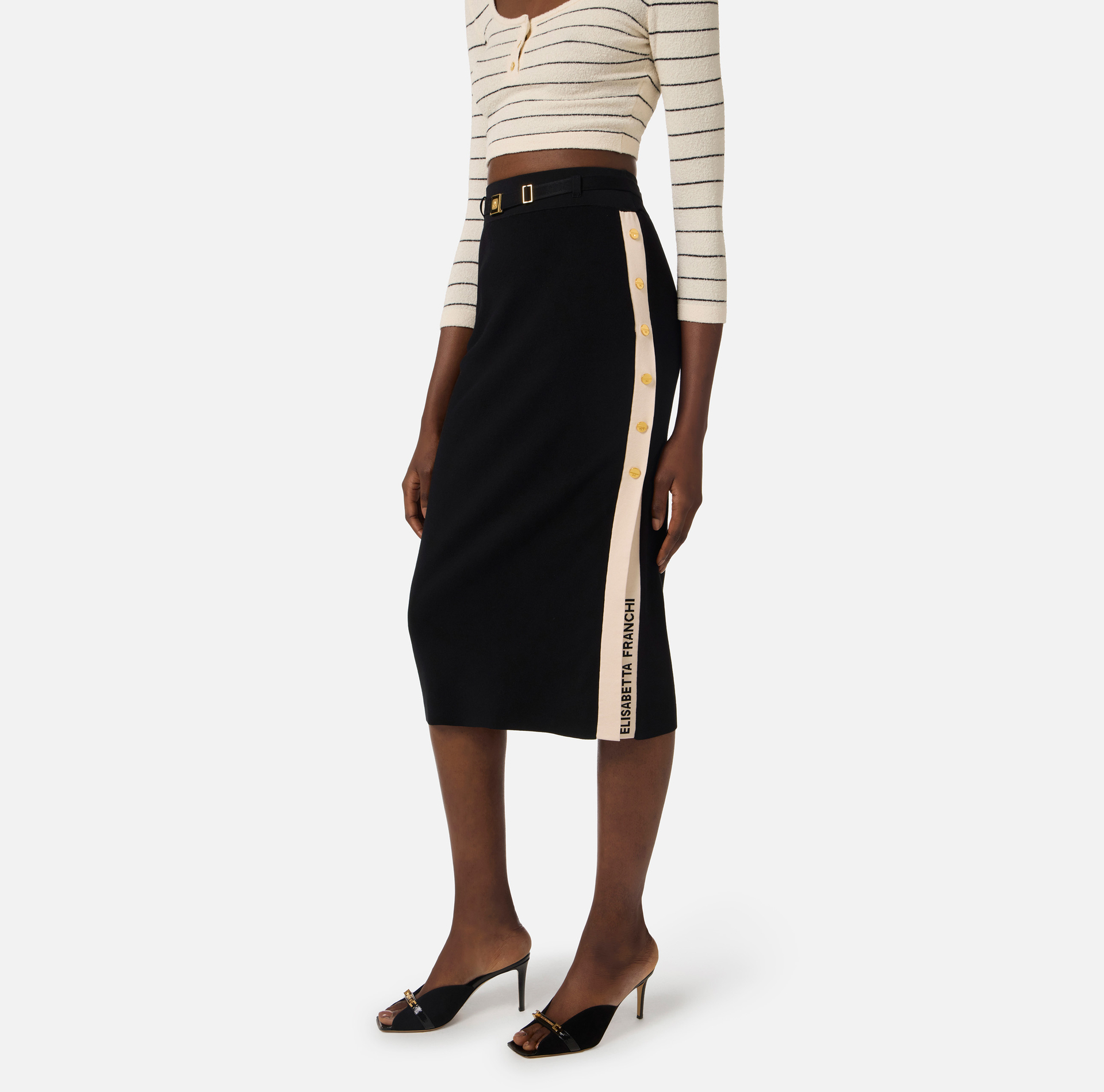 Dzianinowa spódnica z panelami z błyszczącej wiskozy - Elisabetta Franchi