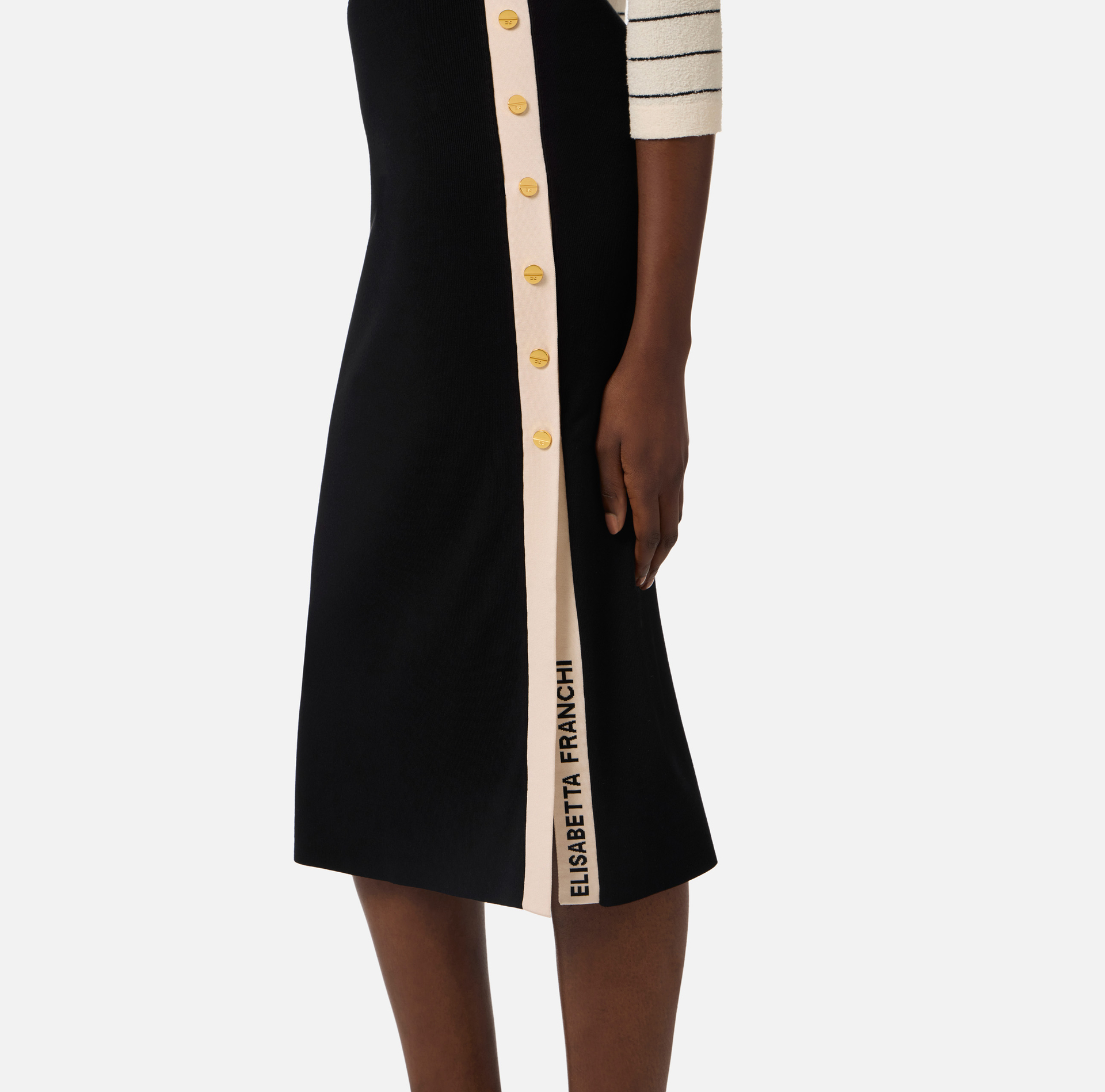 Dzianinowa spódnica z panelami z błyszczącej wiskozy - Elisabetta Franchi