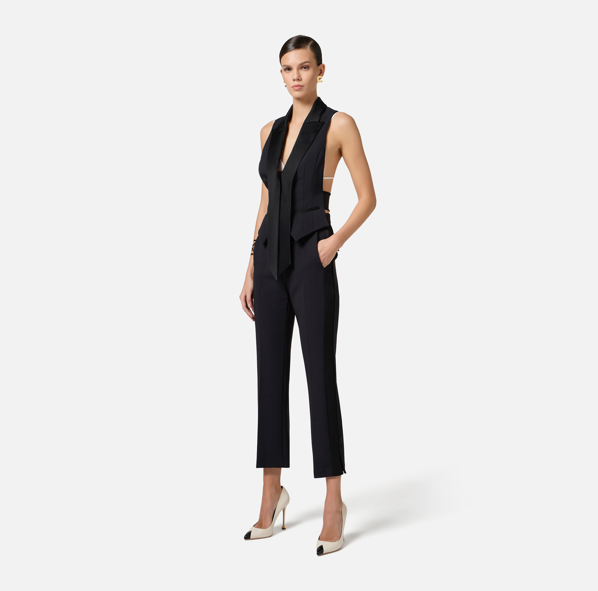 Crêpe tuxedo waistcoat with satin lapels - Elisabetta Franchi