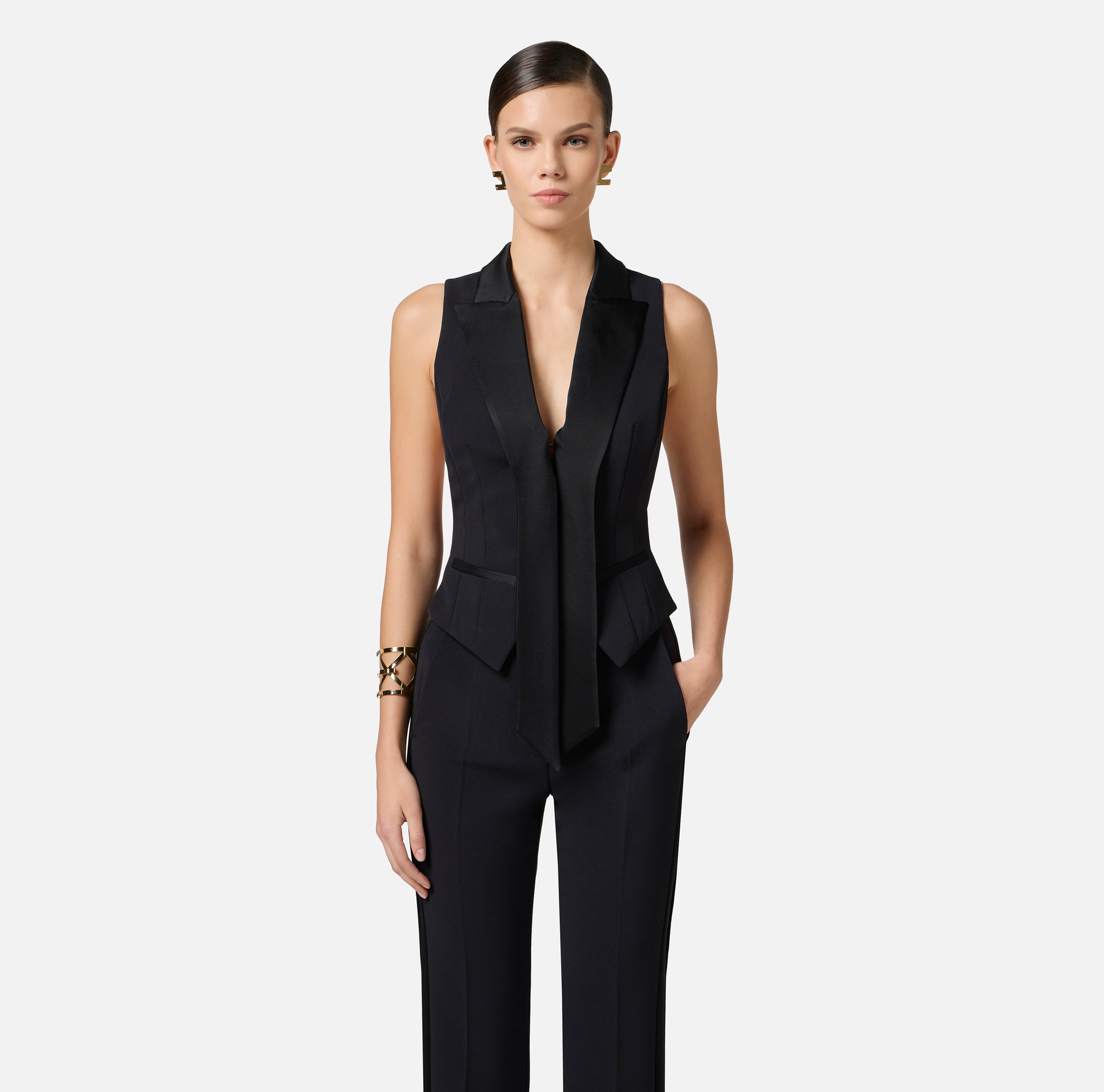 Crêpe tuxedo waistcoat with satin lapels - Elisabetta Franchi