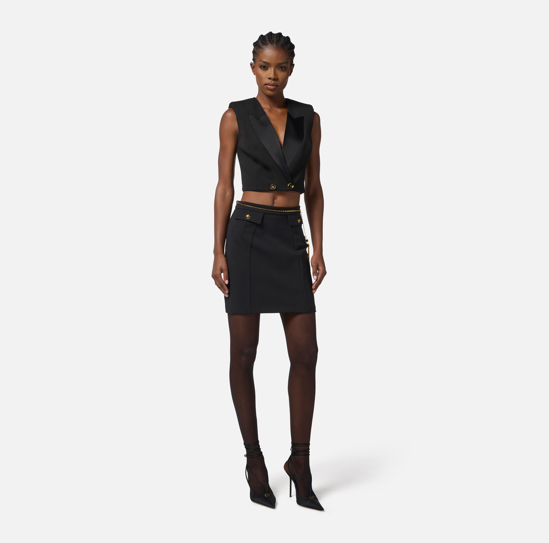 Gilet en crêpe avec revers en satin - Elisabetta Franchi