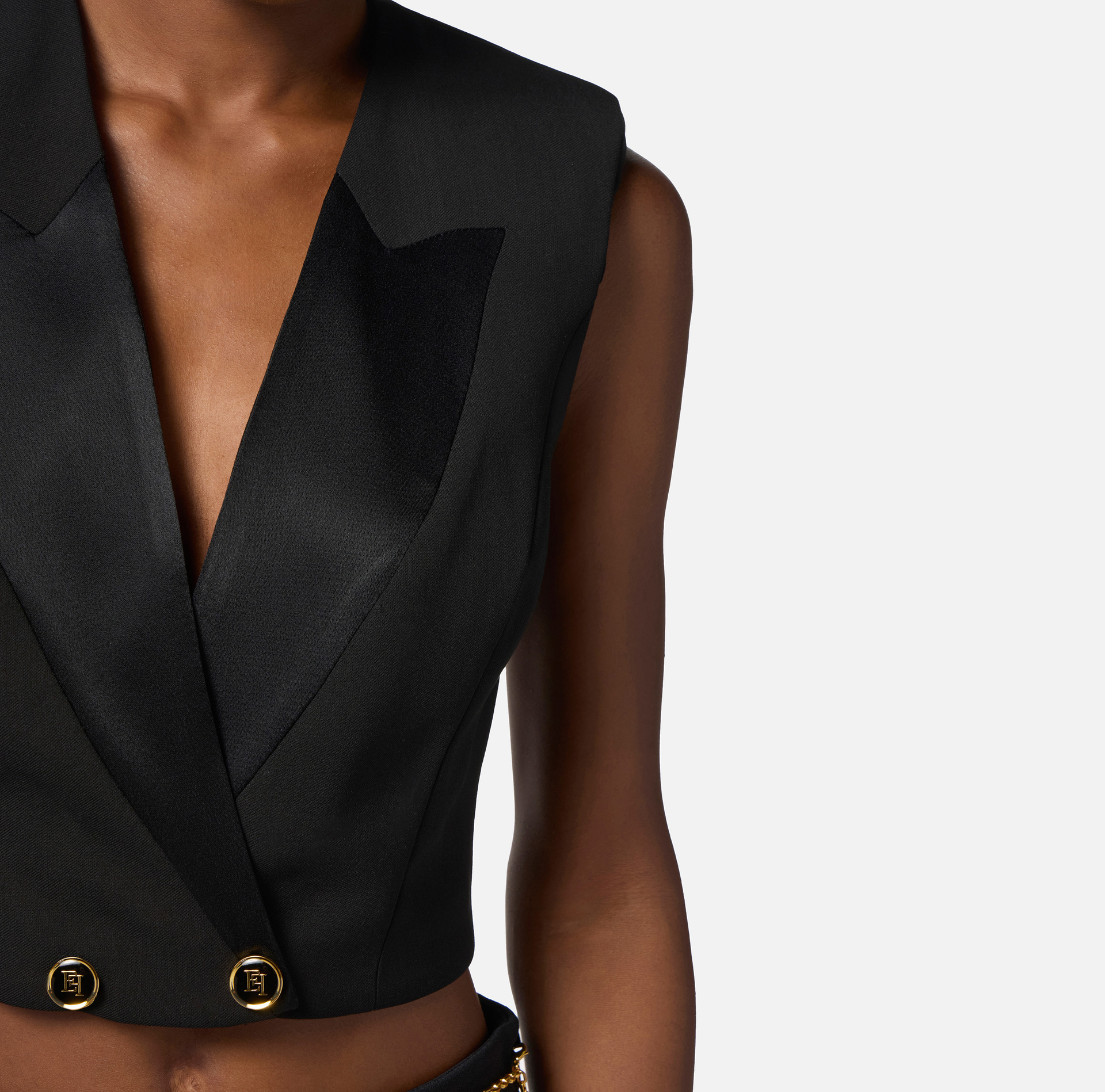 Gilet en crêpe avec revers en satin - Elisabetta Franchi