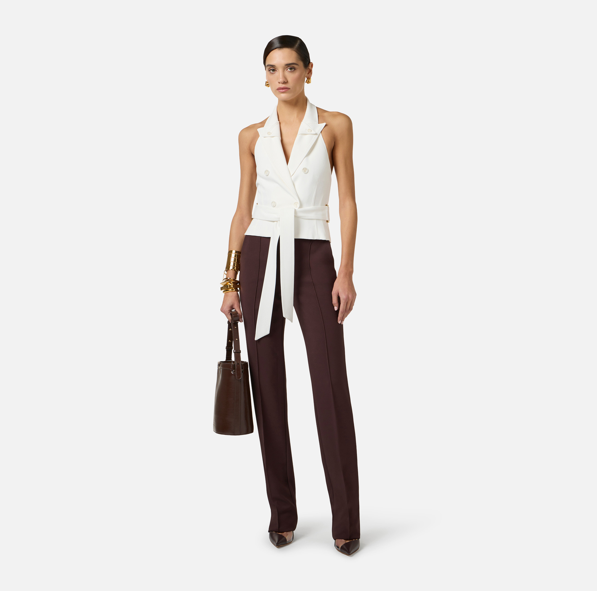 Kamizelka z gabardyny z paskiem - Elisabetta Franchi