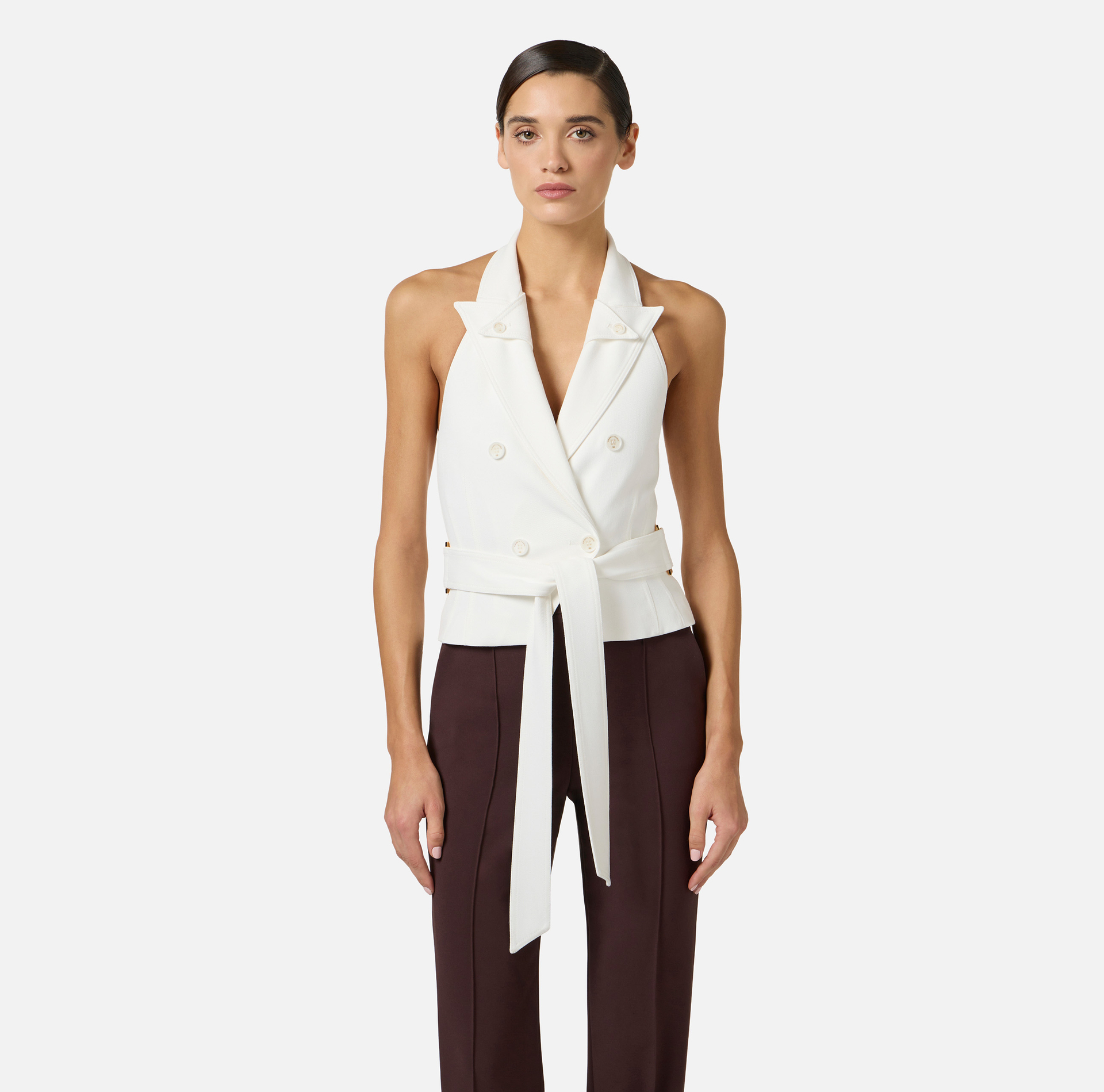 Kamizelka z gabardyny z paskiem - Elisabetta Franchi