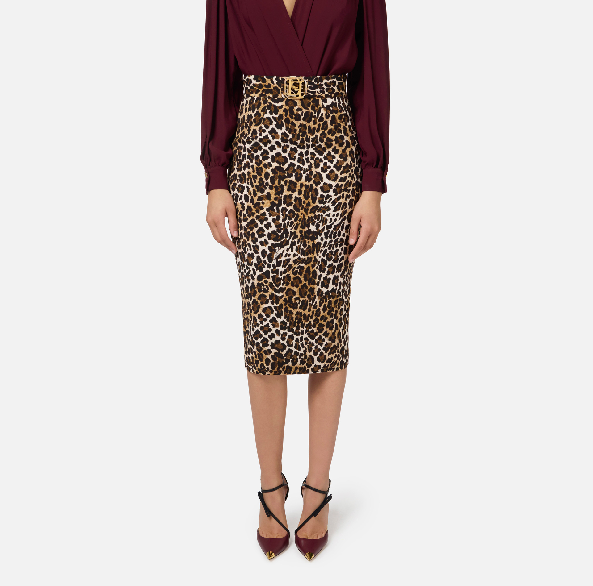 Gonna midi in crêpe animalier - Elisabetta Franchi