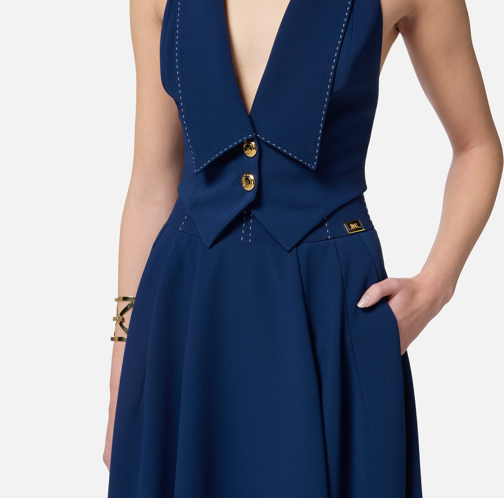 Falda circular de crepé con pespuntes en contraste - Elisabetta Franchi