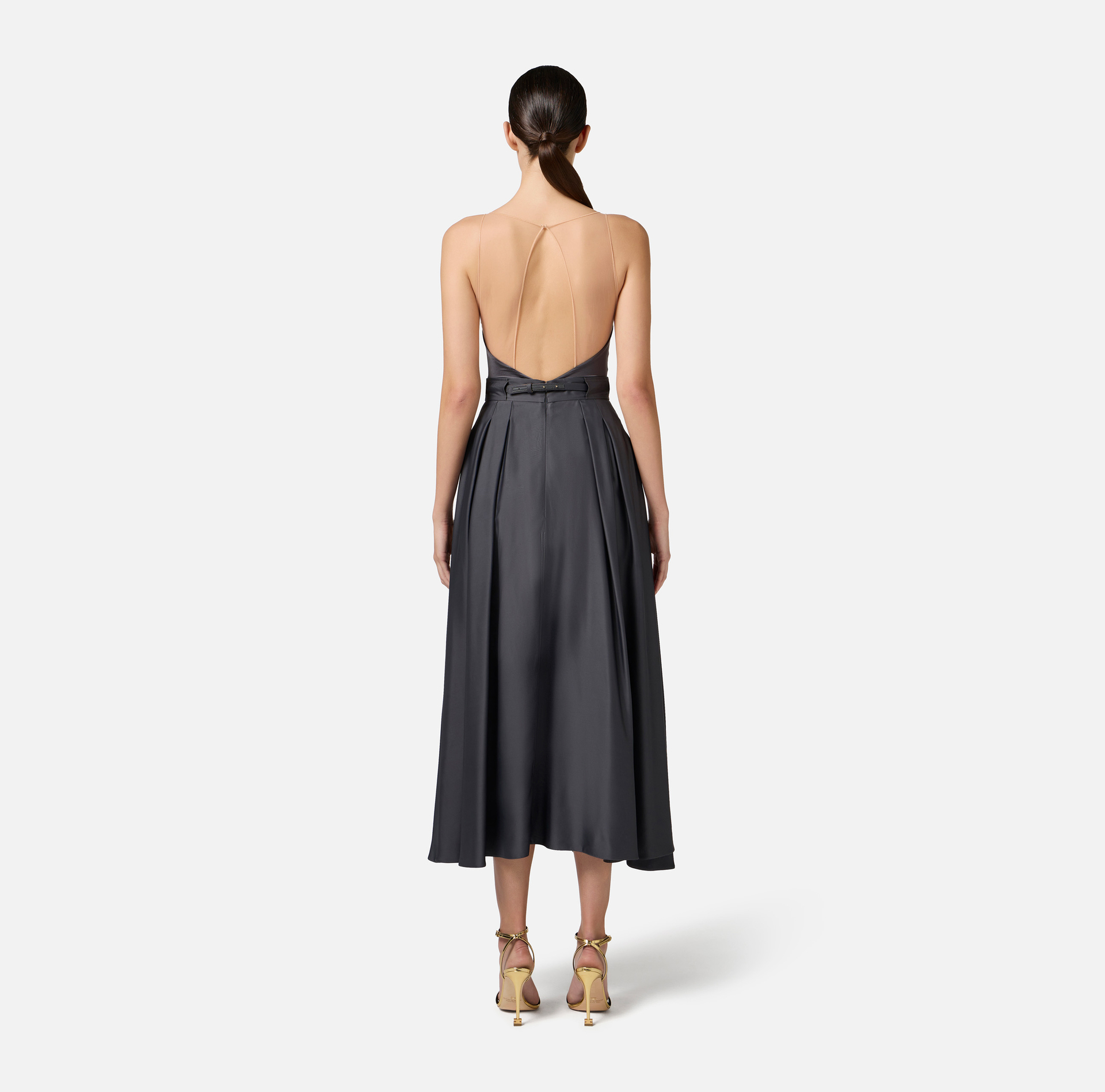 Gonna a ruota in raso con cintura - Elisabetta Franchi