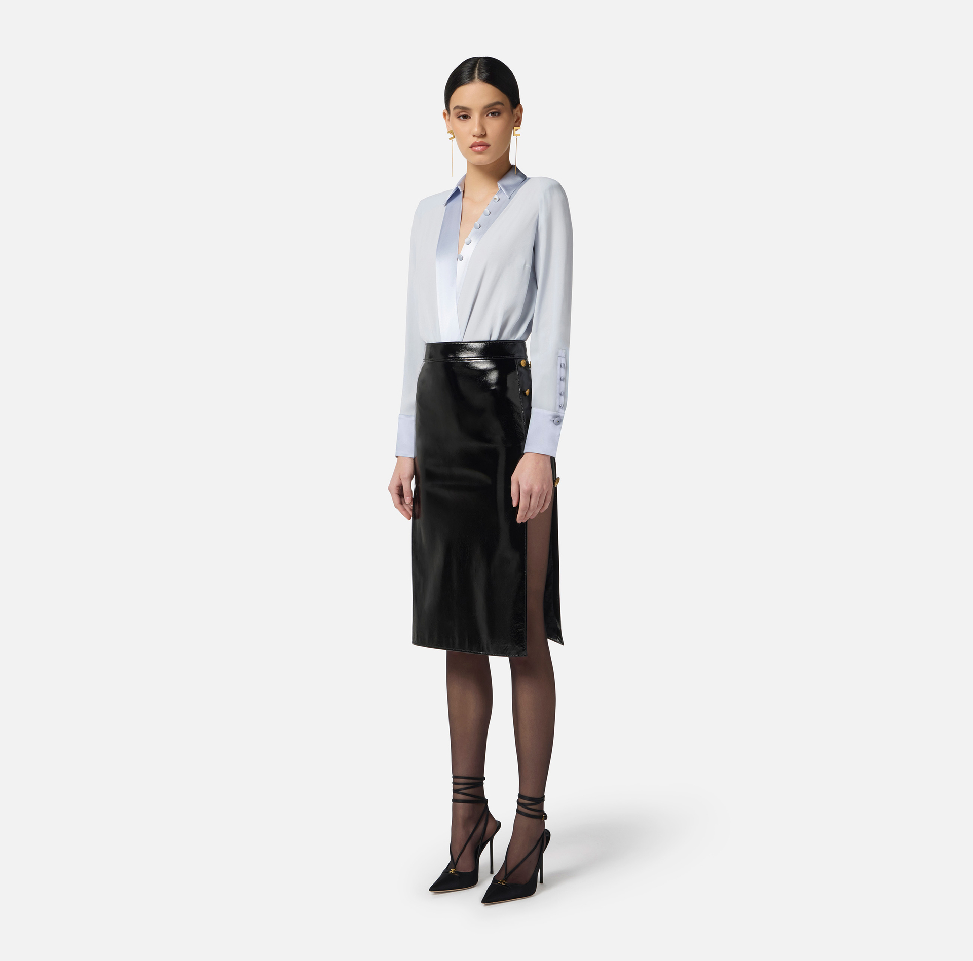 Vinyl skirt with jewel buttons - Elisabetta Franchi