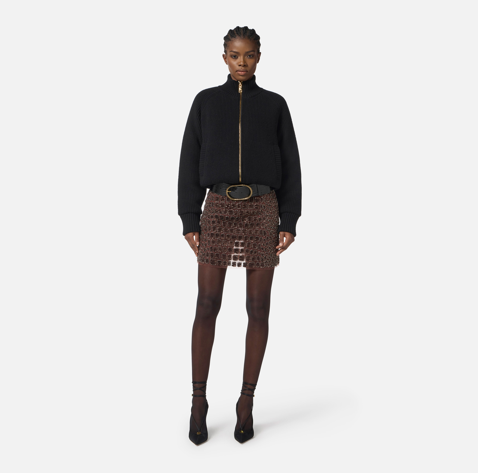 Skirt in tulle fabric with crocodile embroideries - Elisabetta Franchi