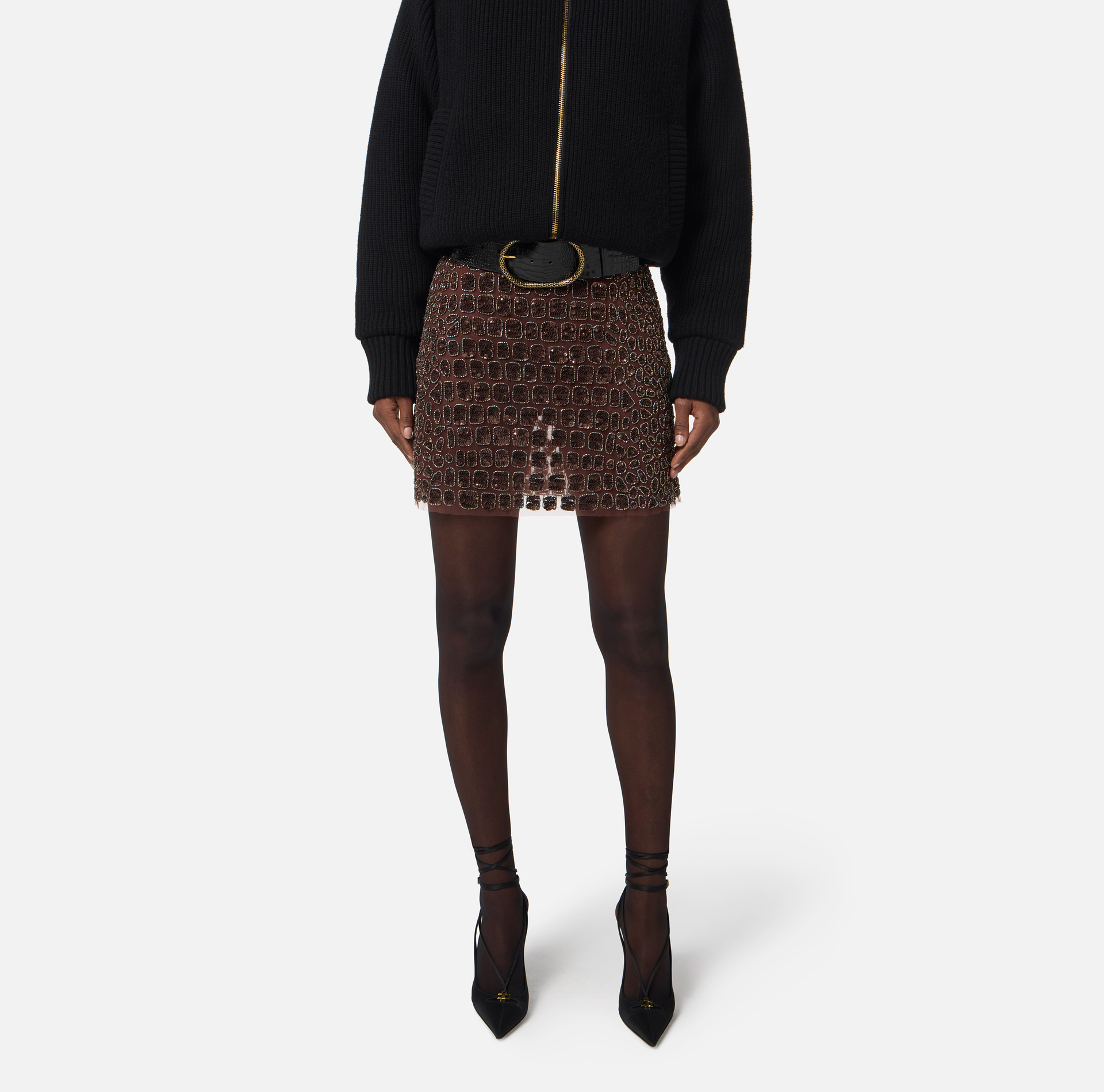 Skirt in tulle fabric with crocodile embroideries - Elisabetta Franchi