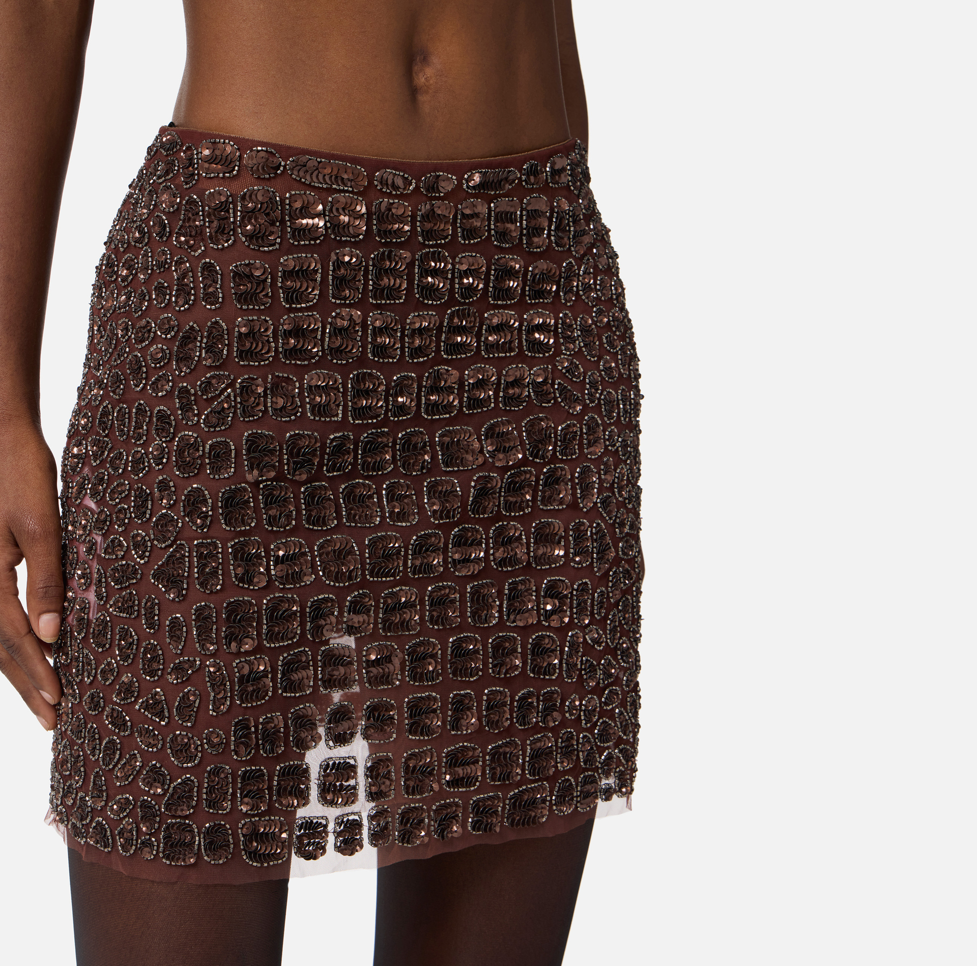 Skirt in tulle fabric with crocodile embroideries - Elisabetta Franchi