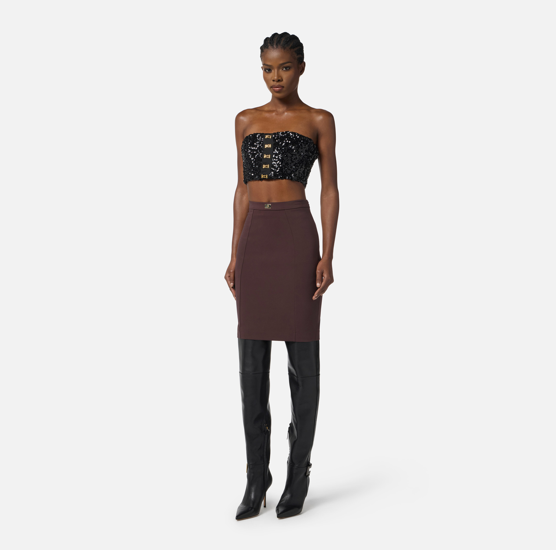 Skirt in bi-elastic fabric with criss-cross laces - Elisabetta Franchi