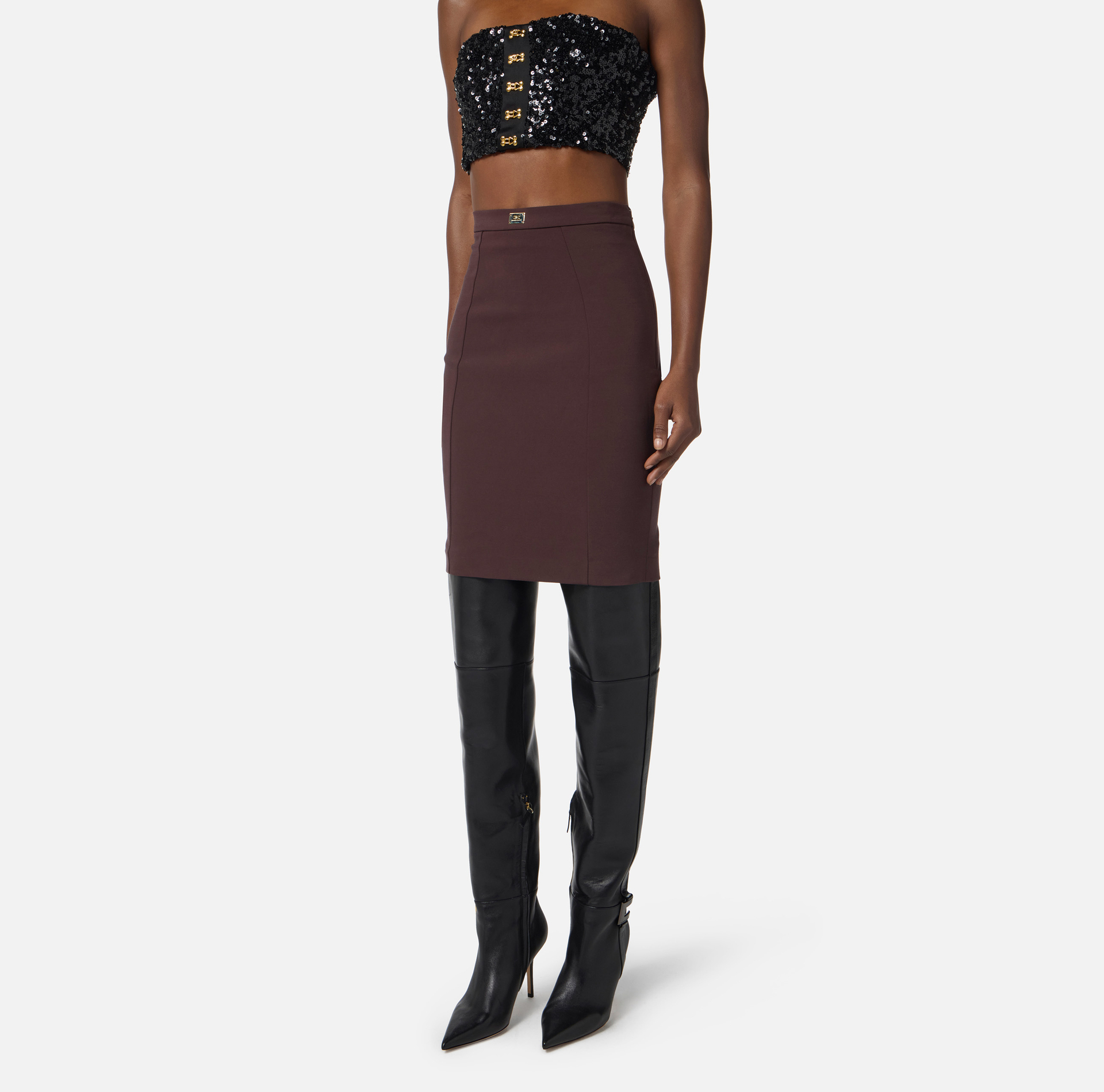Skirt in bi-elastic fabric with criss-cross laces - Elisabetta Franchi