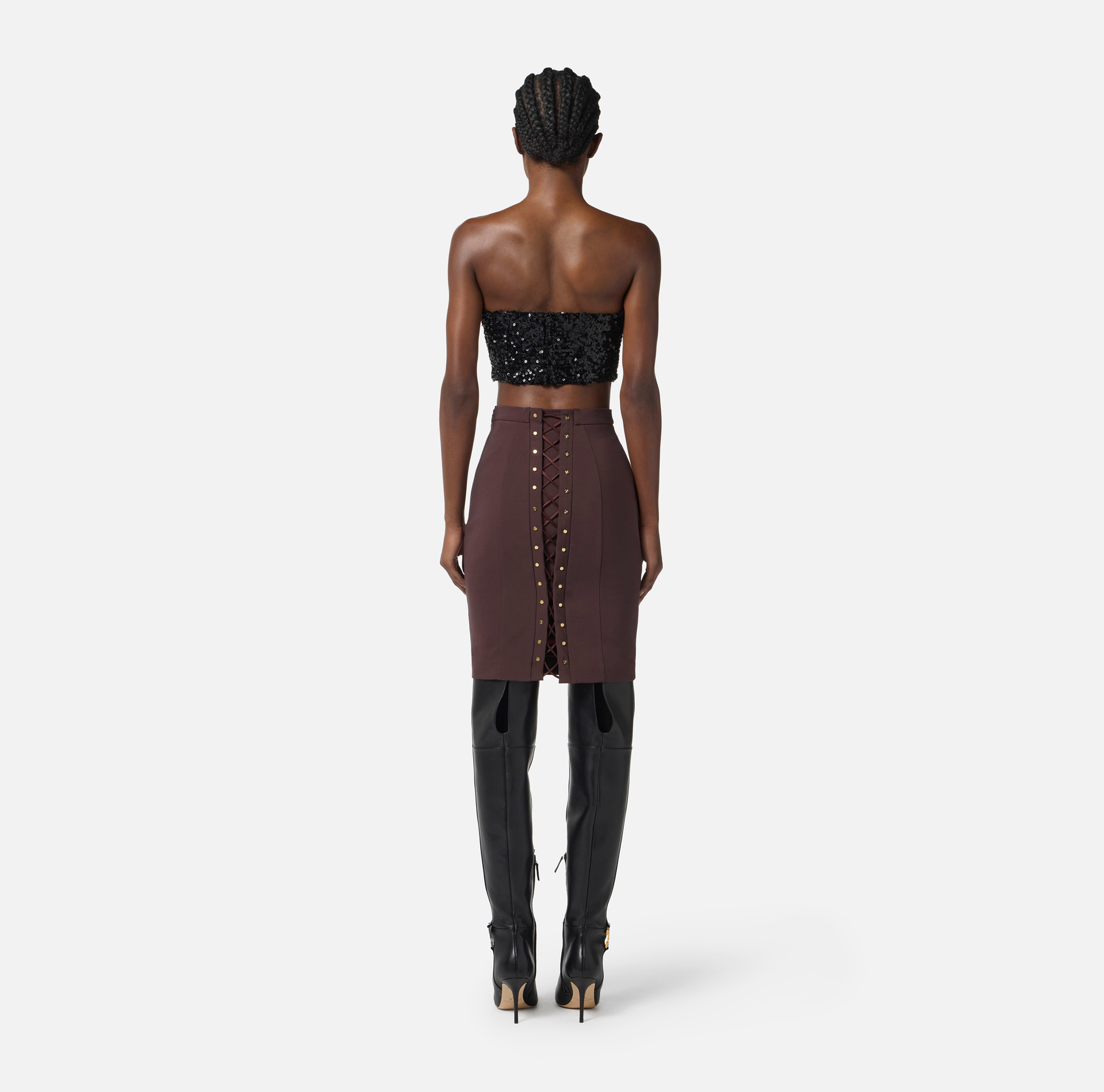Skirt in bi-elastic fabric with criss-cross laces - Elisabetta Franchi