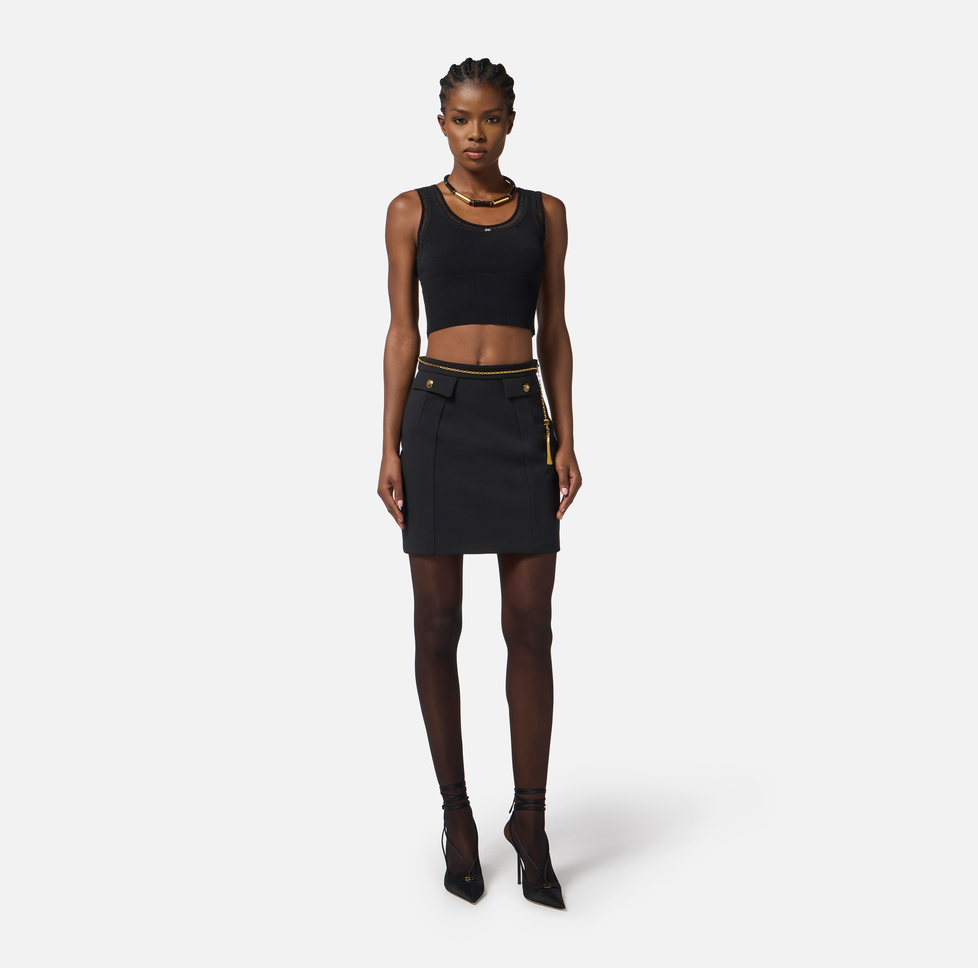 Skirt in double-layer crêpe fabric with jewel chain - Elisabetta Franchi