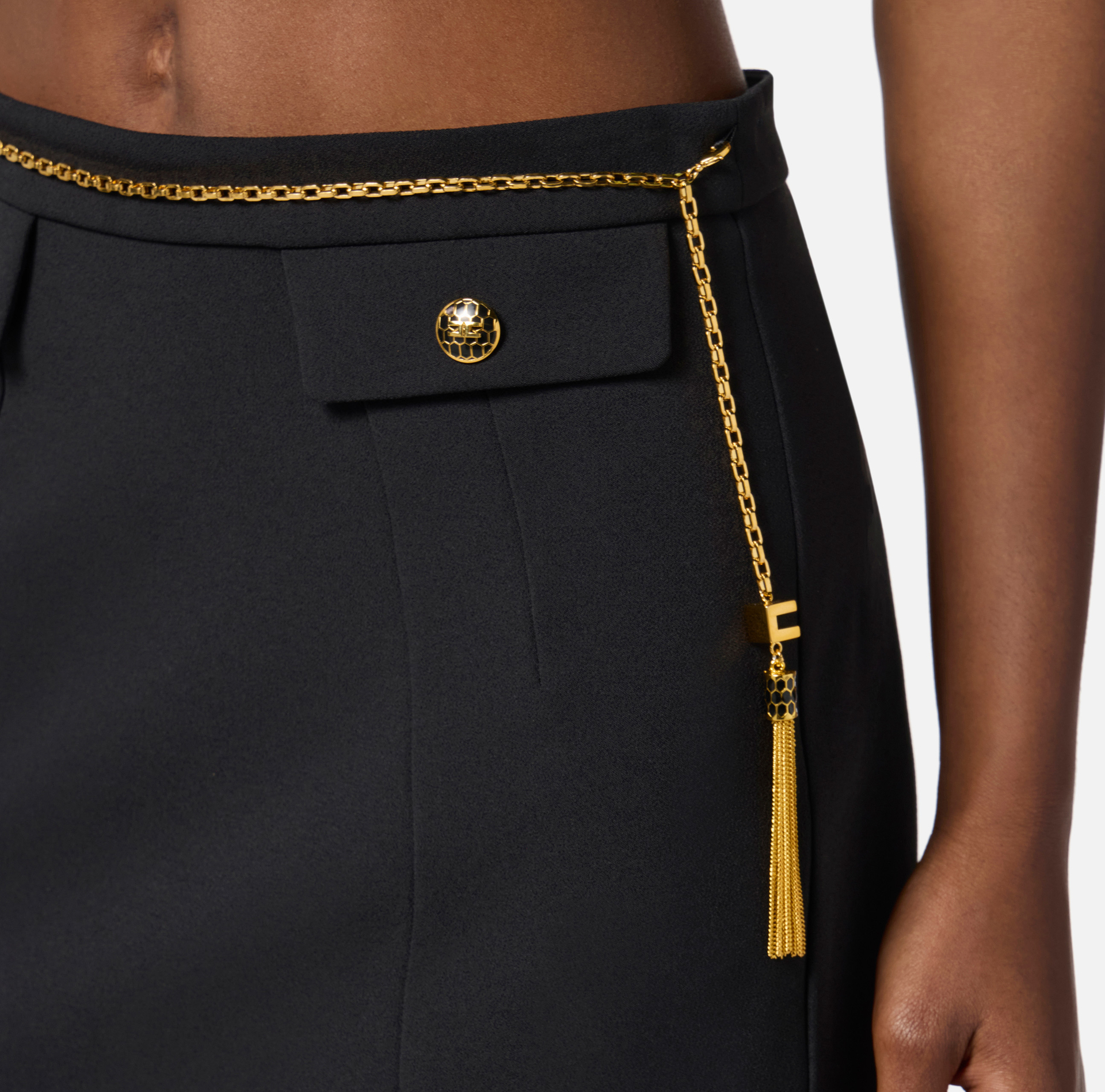 Skirt in double-layer crêpe fabric with jewel chain - Elisabetta Franchi