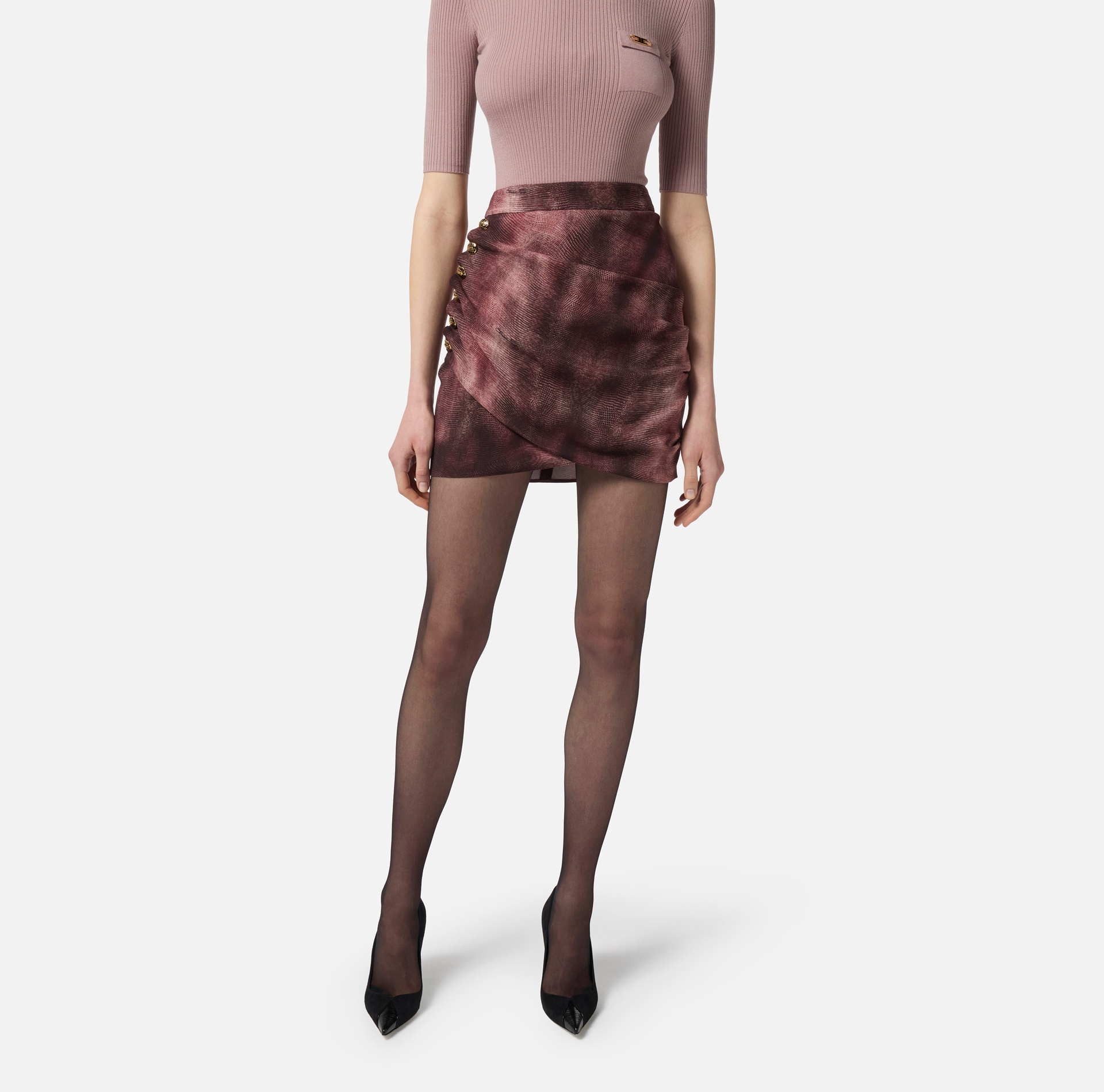 Skirt in crêpe fabric with python print and jewel buttons - Elisabetta Franchi