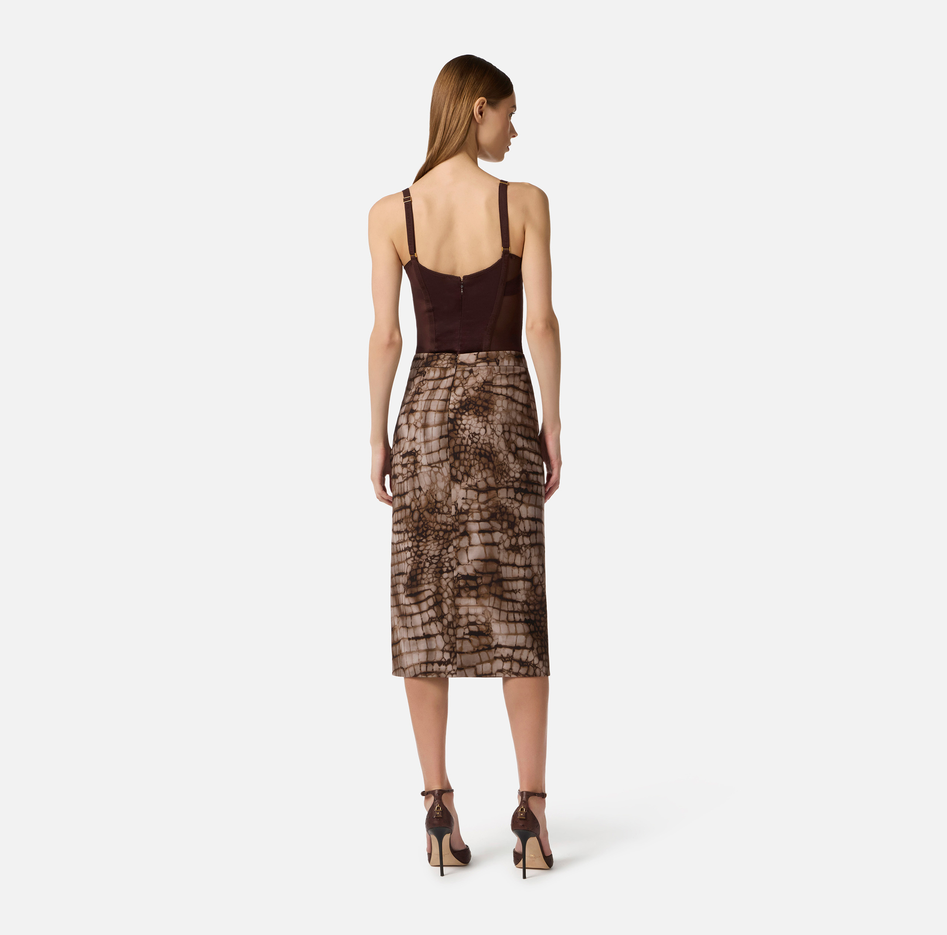 Spódnica z lekkiego dżerseju z nadrukiem skóry aligatora - Elisabetta Franchi