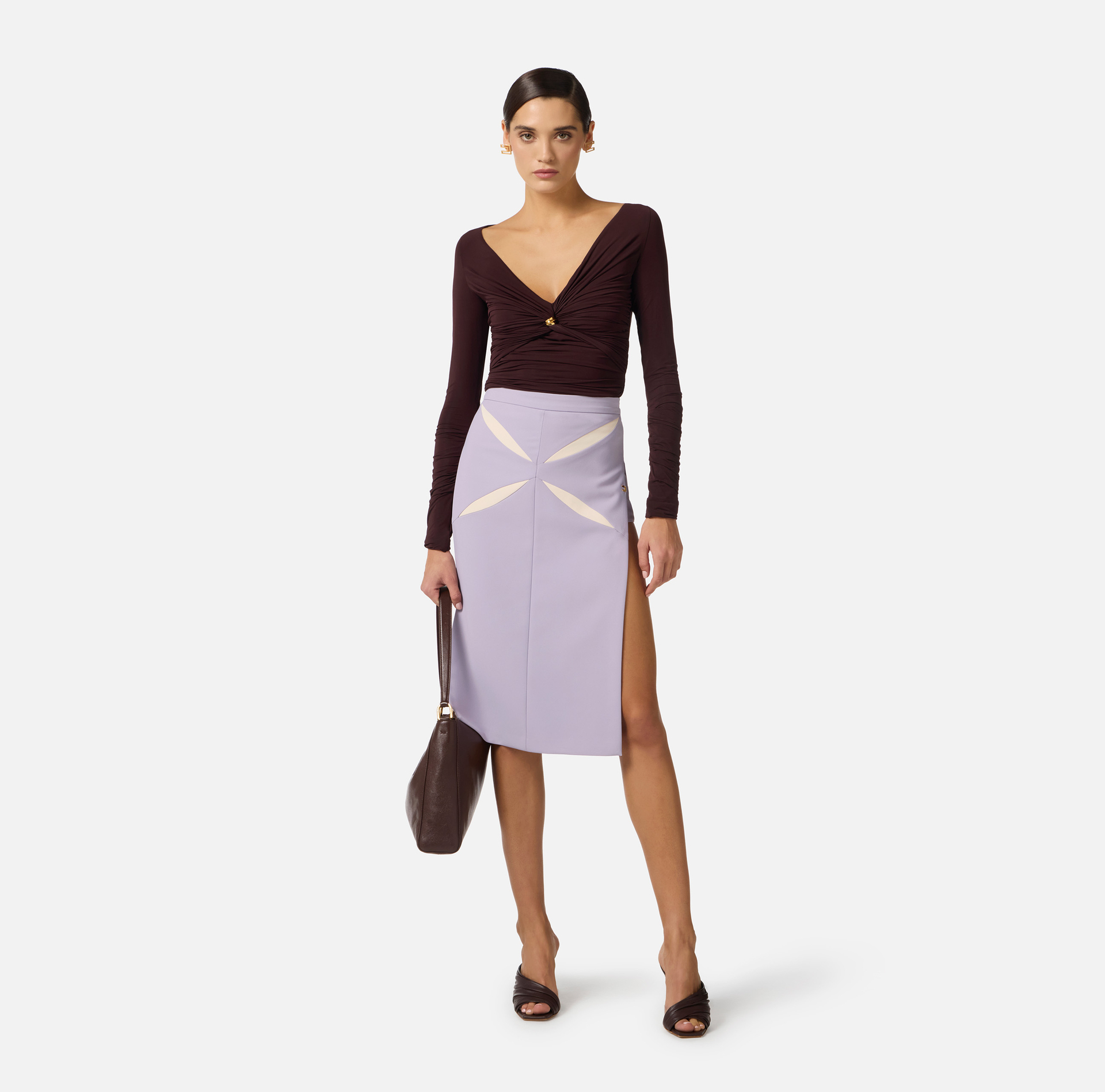 Skirt in lightweight crêpe fabric with two-colour cut-outs - Elisabetta Franchi