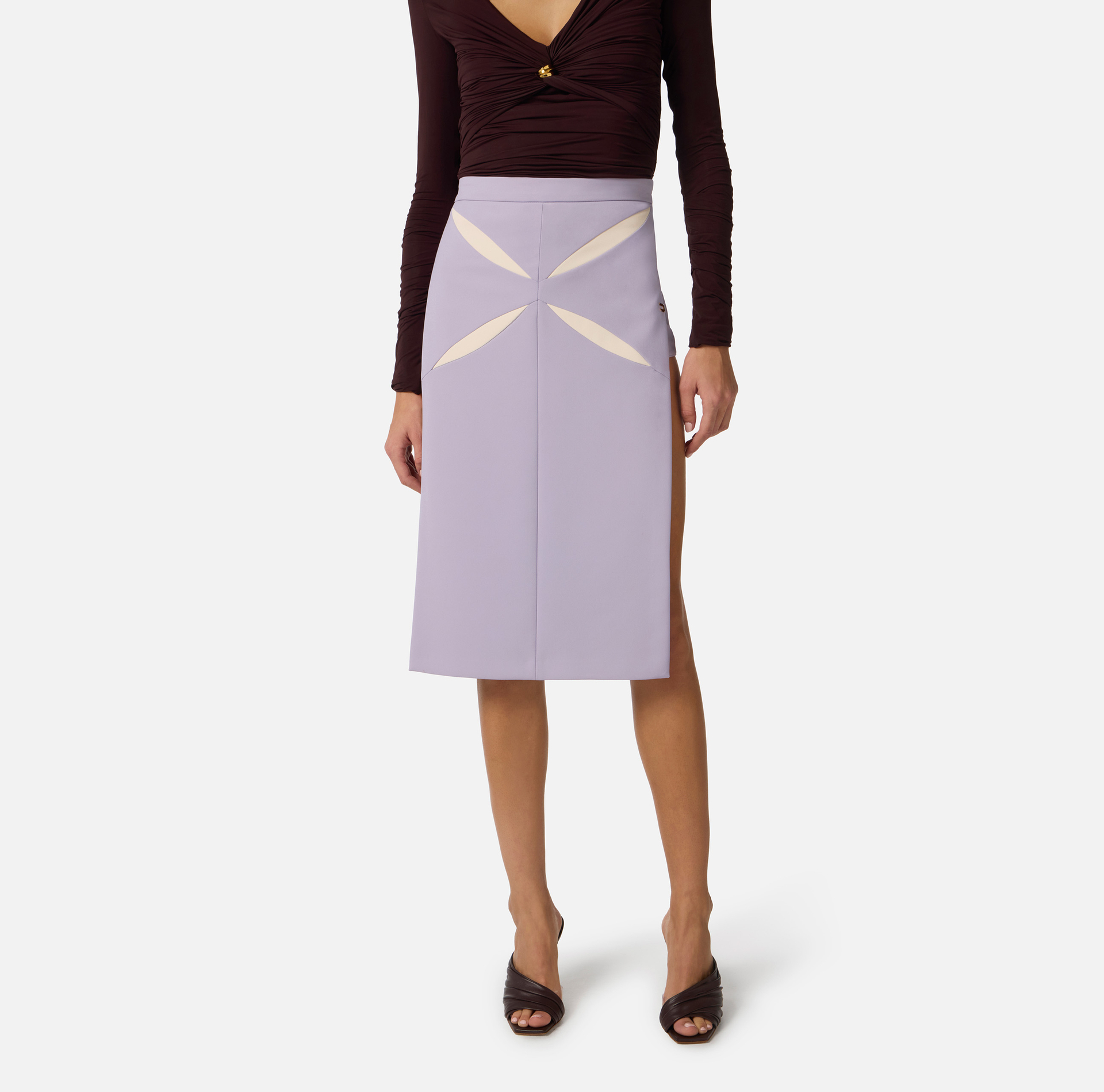 Skirt in lightweight crêpe fabric with two-colour cut-outs - Elisabetta Franchi
