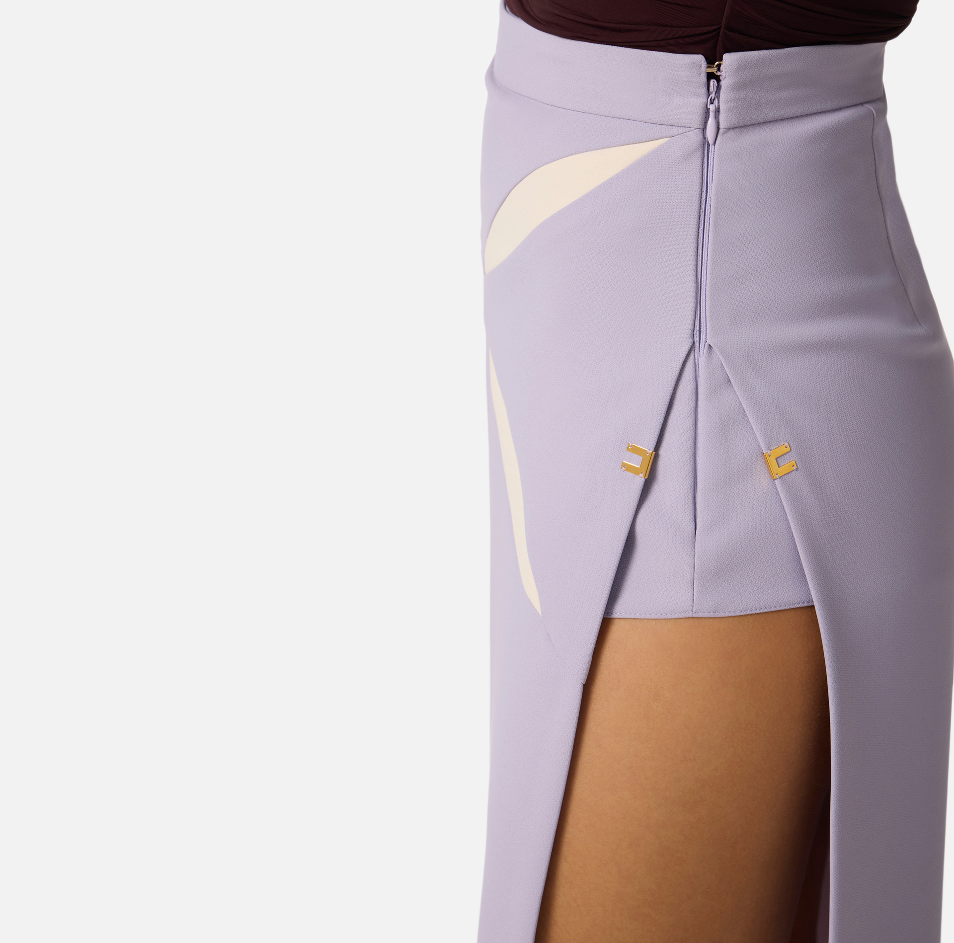 Skirt in lightweight crêpe fabric with two-colour cut-outs - Elisabetta Franchi