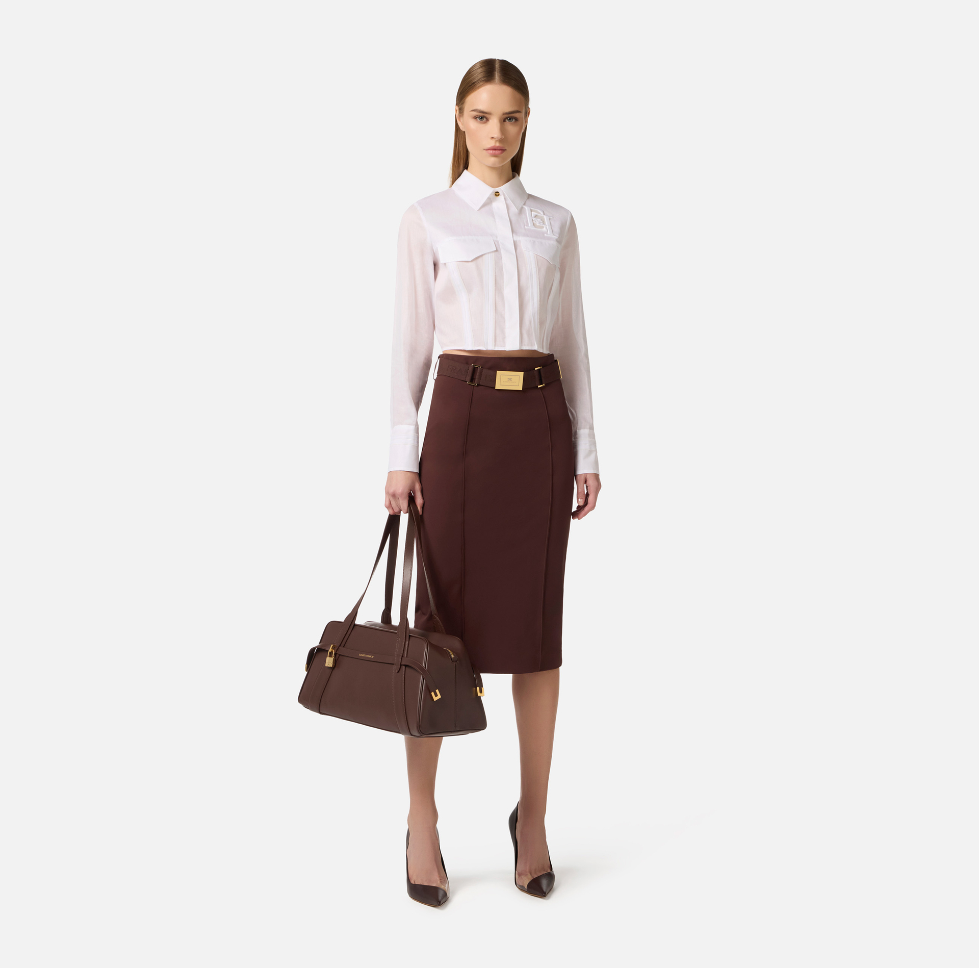 Skirt in technical bi-elastic fabric with belt - Elisabetta Franchi